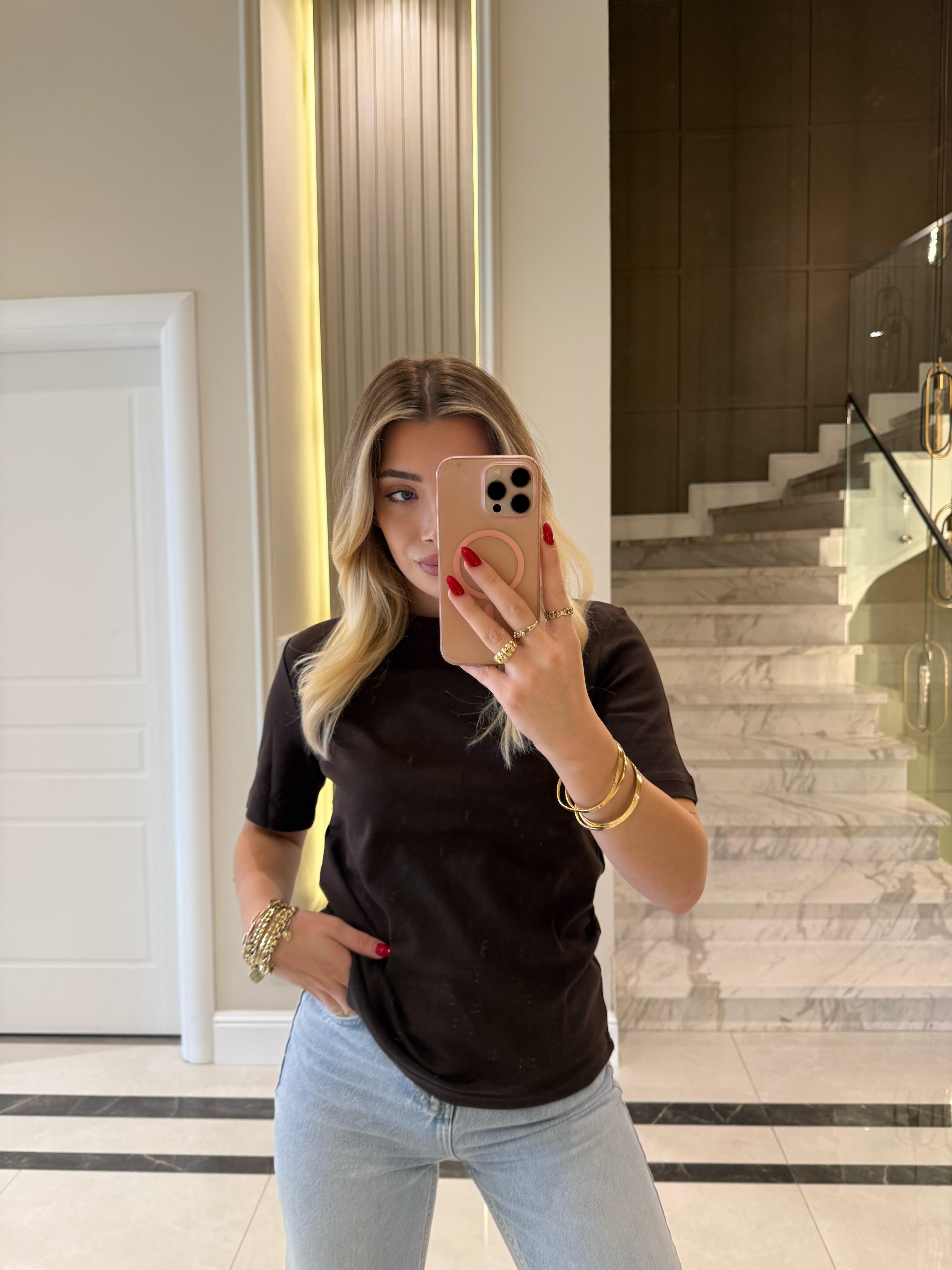 Kahve Rengi Massı Kısa Kollu Basic Tişört
