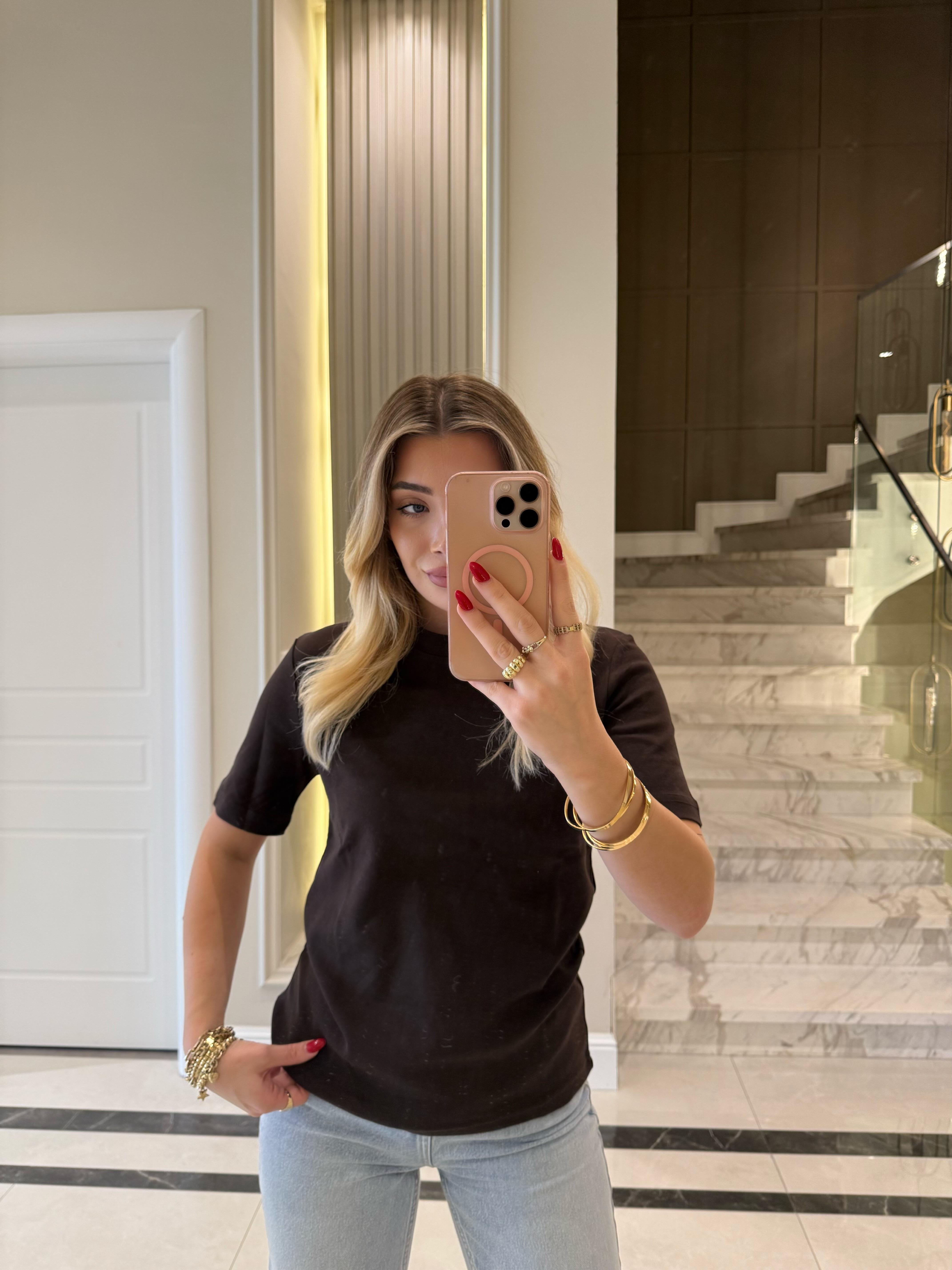 Kahve Rengi Massı Kısa Kollu Basic Tişört
