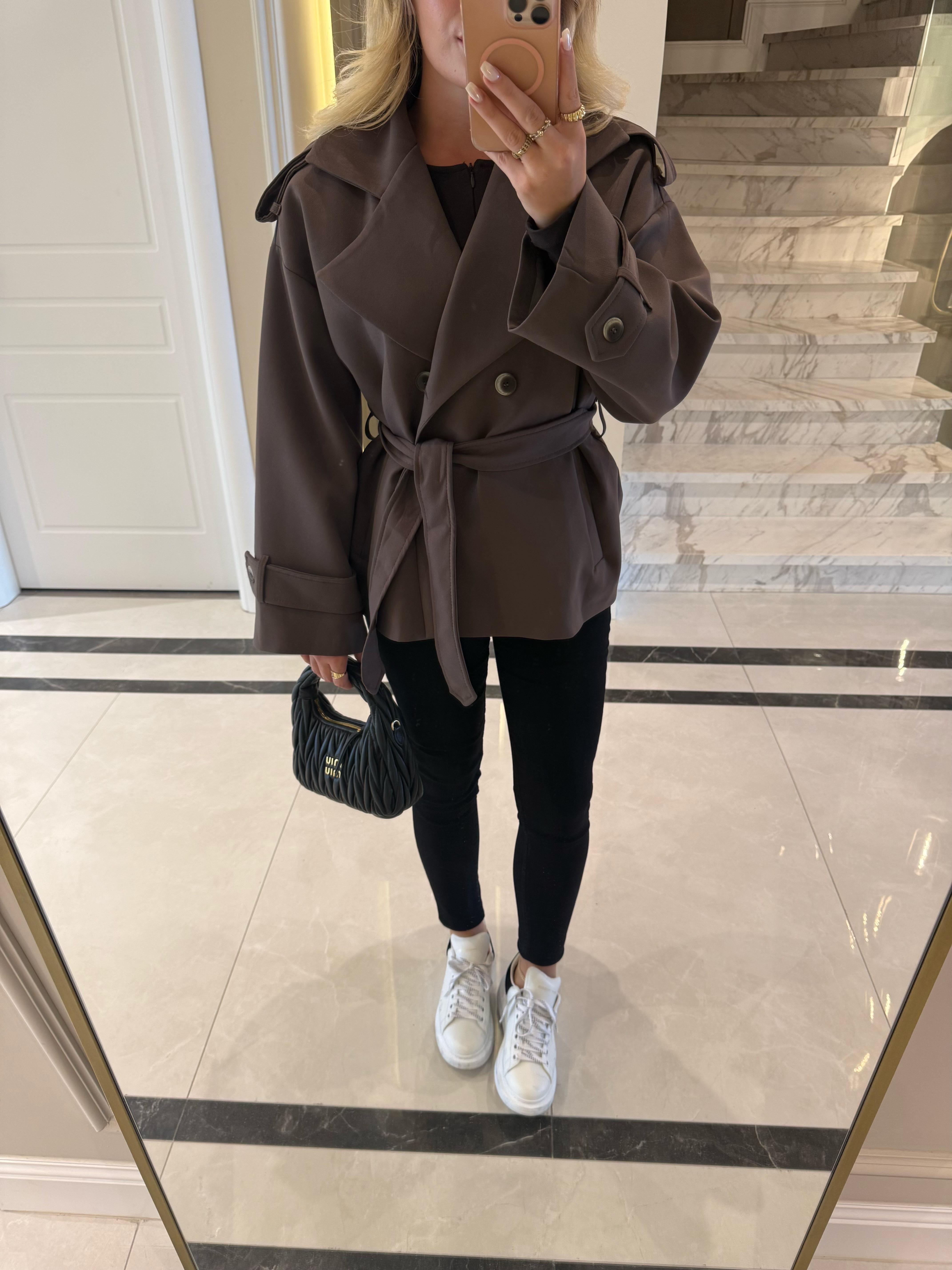 Kahve Rengi Oversize Trençkot-9592