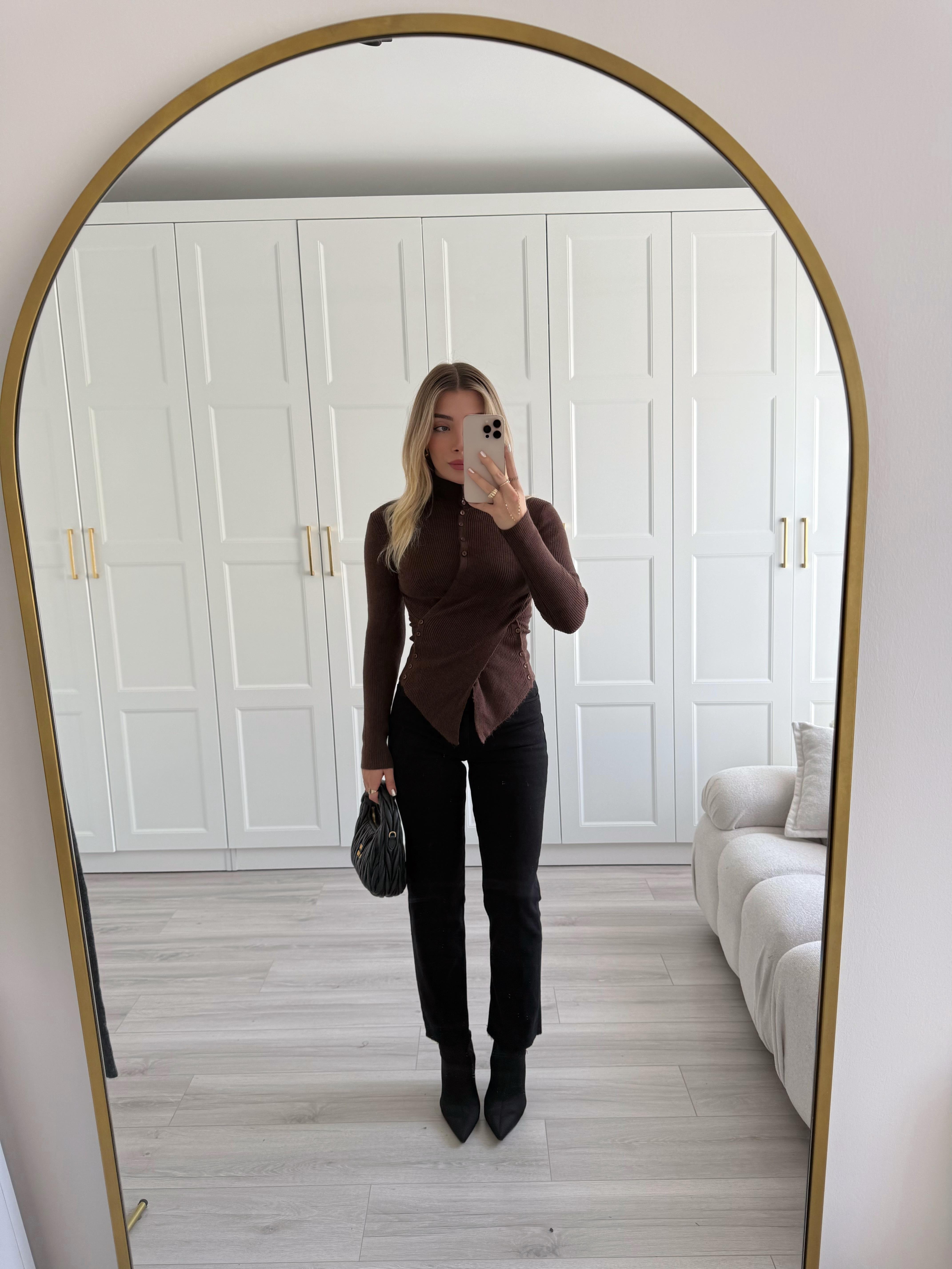 Kahverengi Düğmeli Anvelop Triko-1027