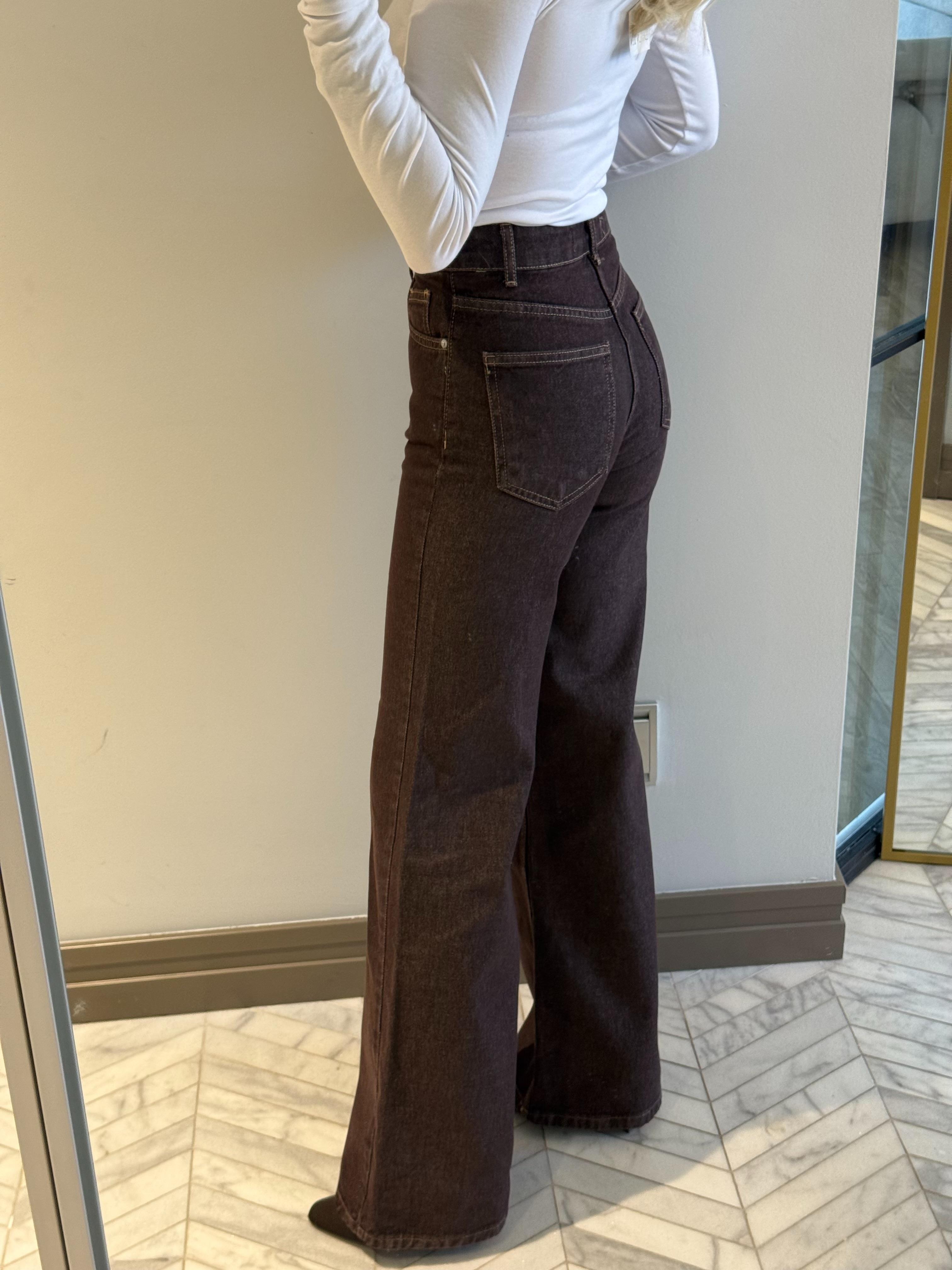 Kahverengi Geniş Kalıp Renkli Denim Pantolon-72033