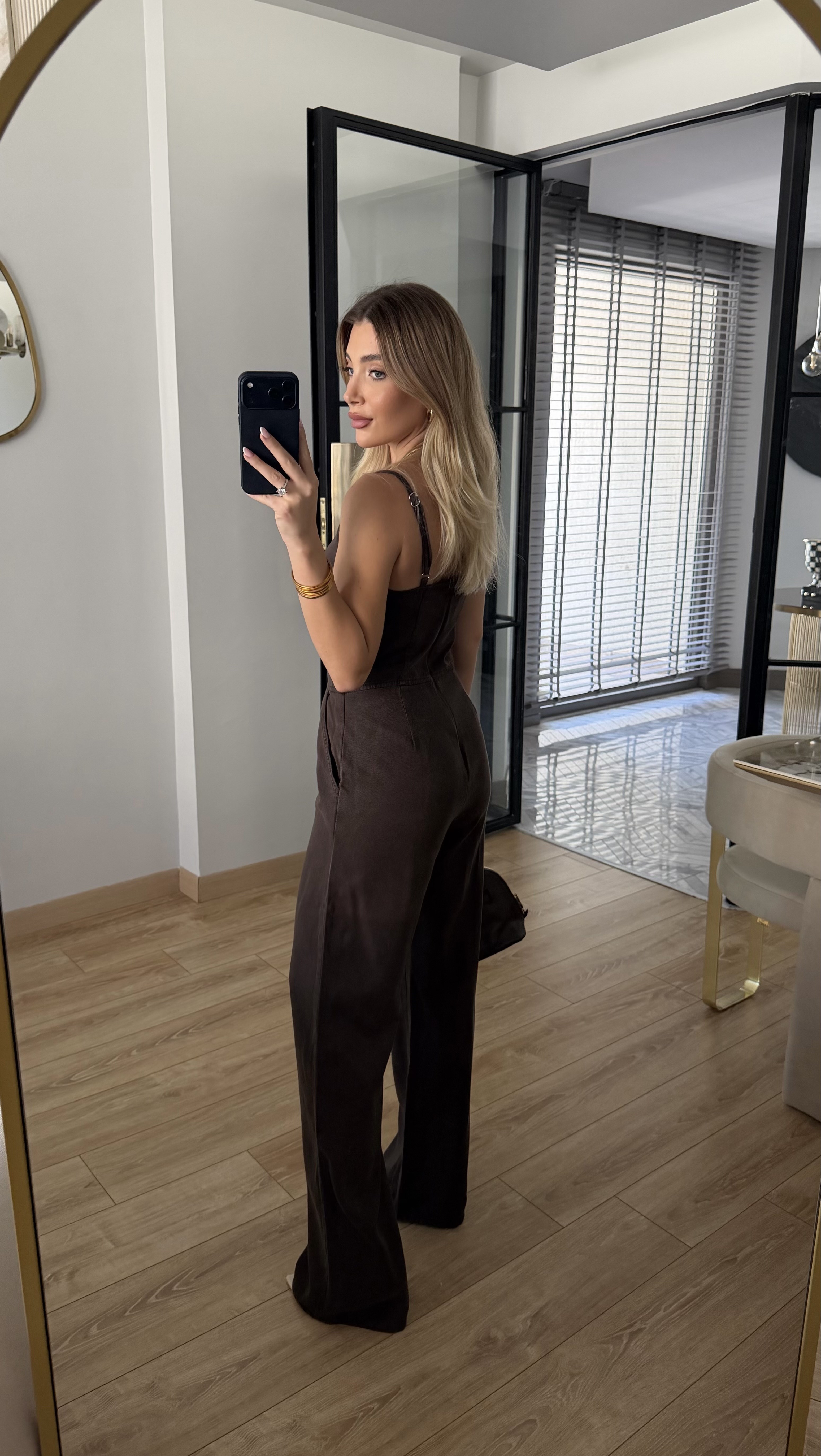 Kahverengi İnce Askılı Lyocell Tulum - 72024