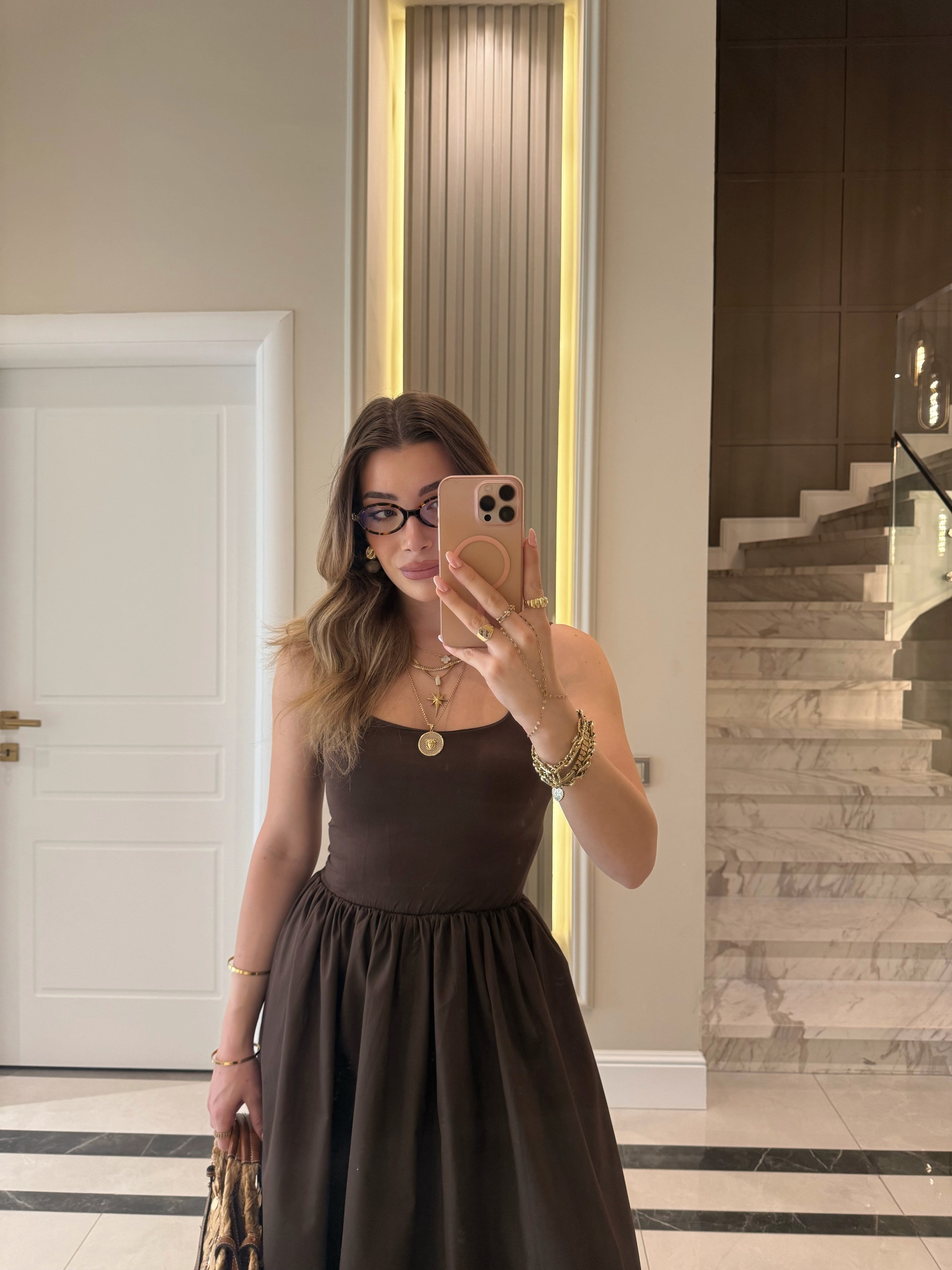 Kahverengi Kalın Askılı Baden Elbise