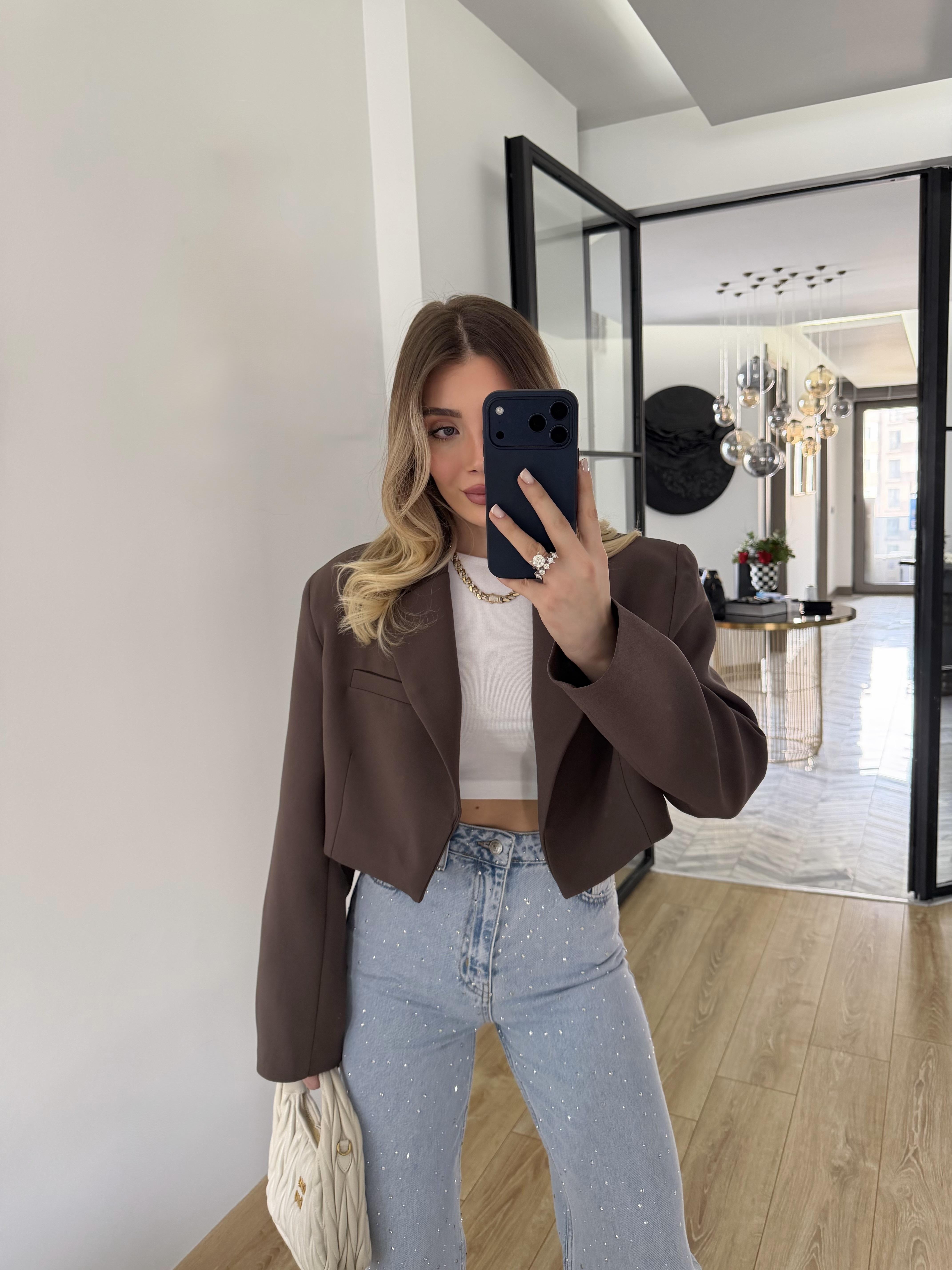 Kahverengi Kısa Ceket-9704