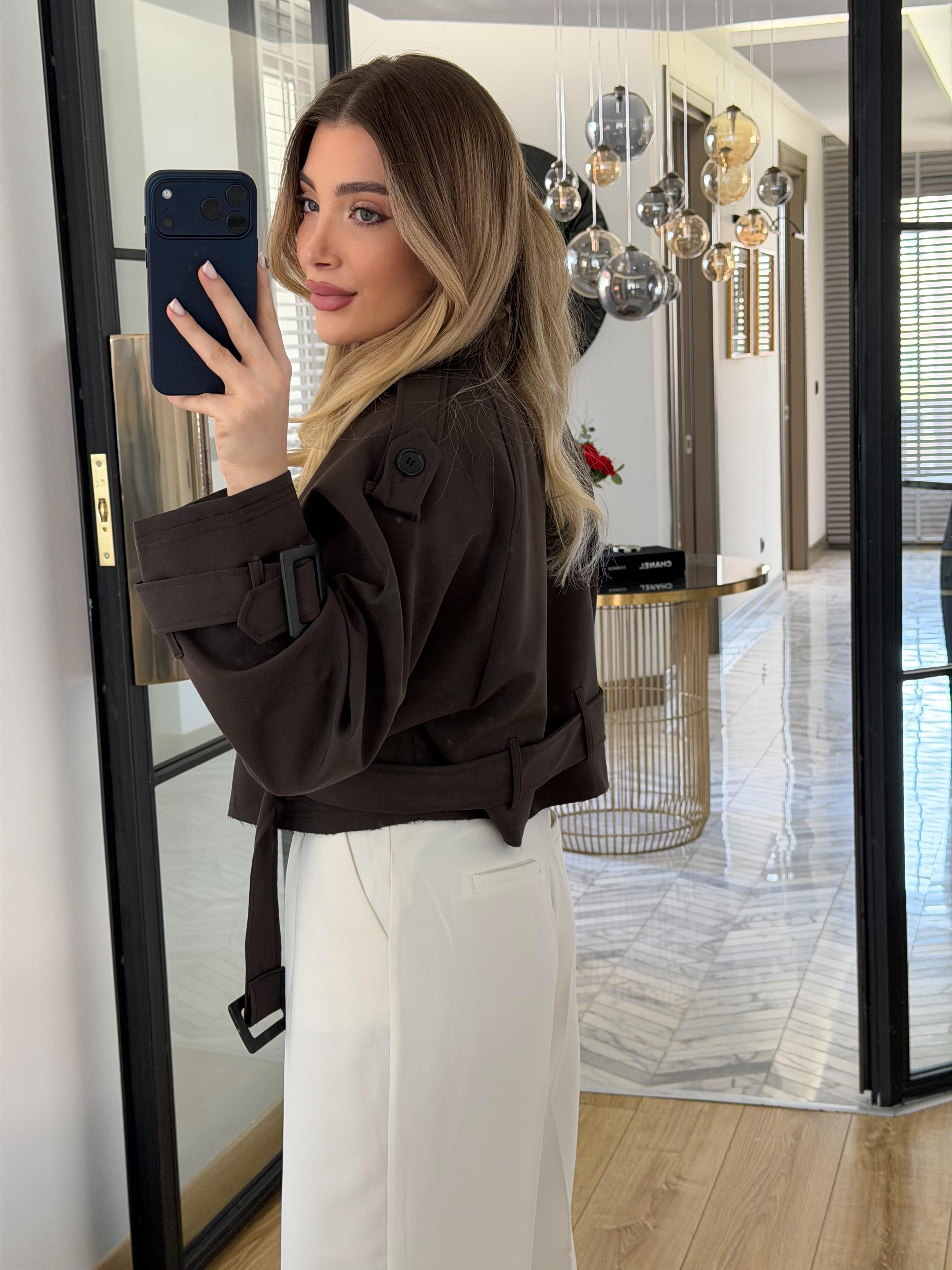 Kahverengi Reglan Kısa Ceket-9306