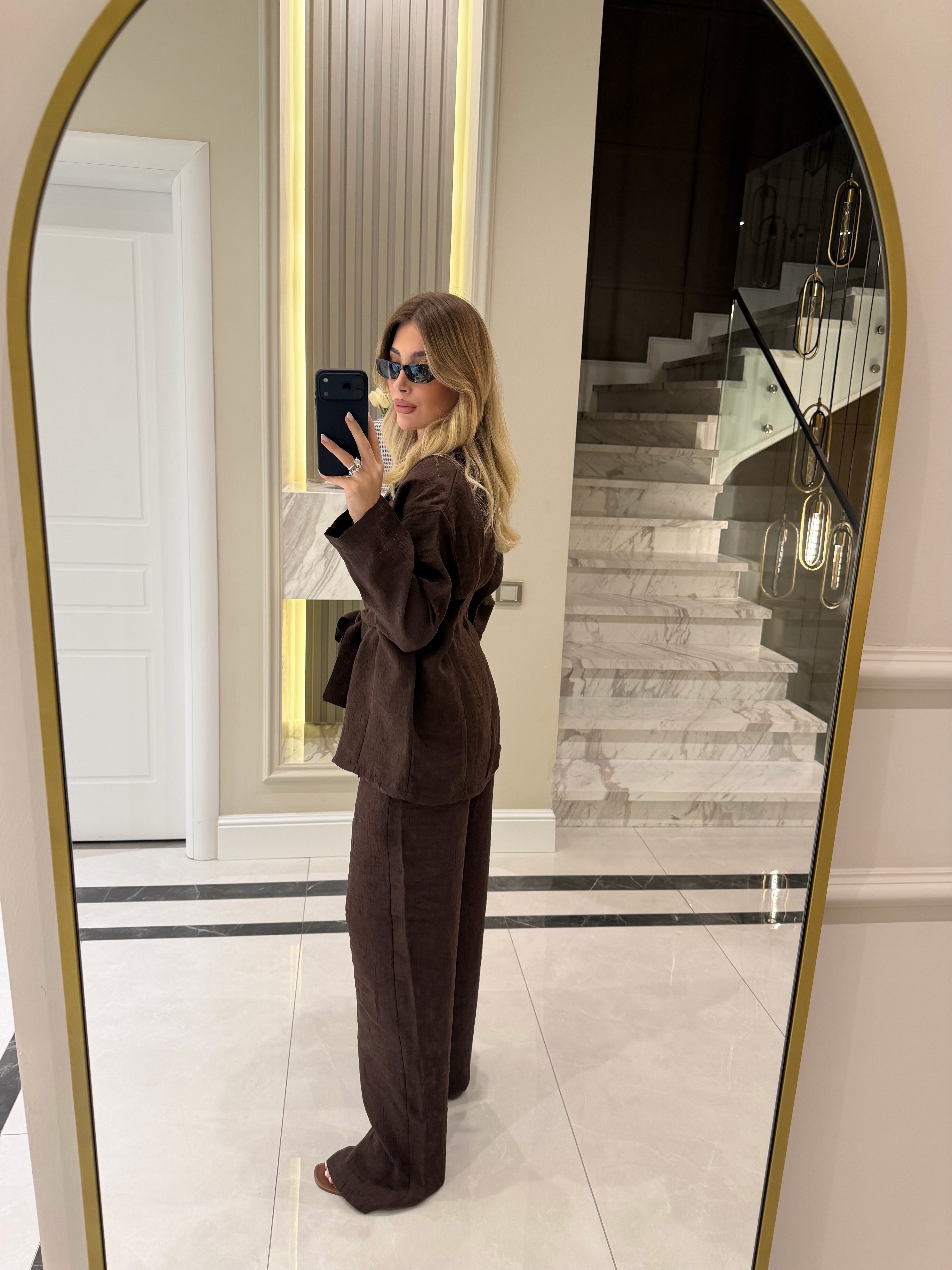 Kahverengi Şal Yaka Kimono Takım - 51100