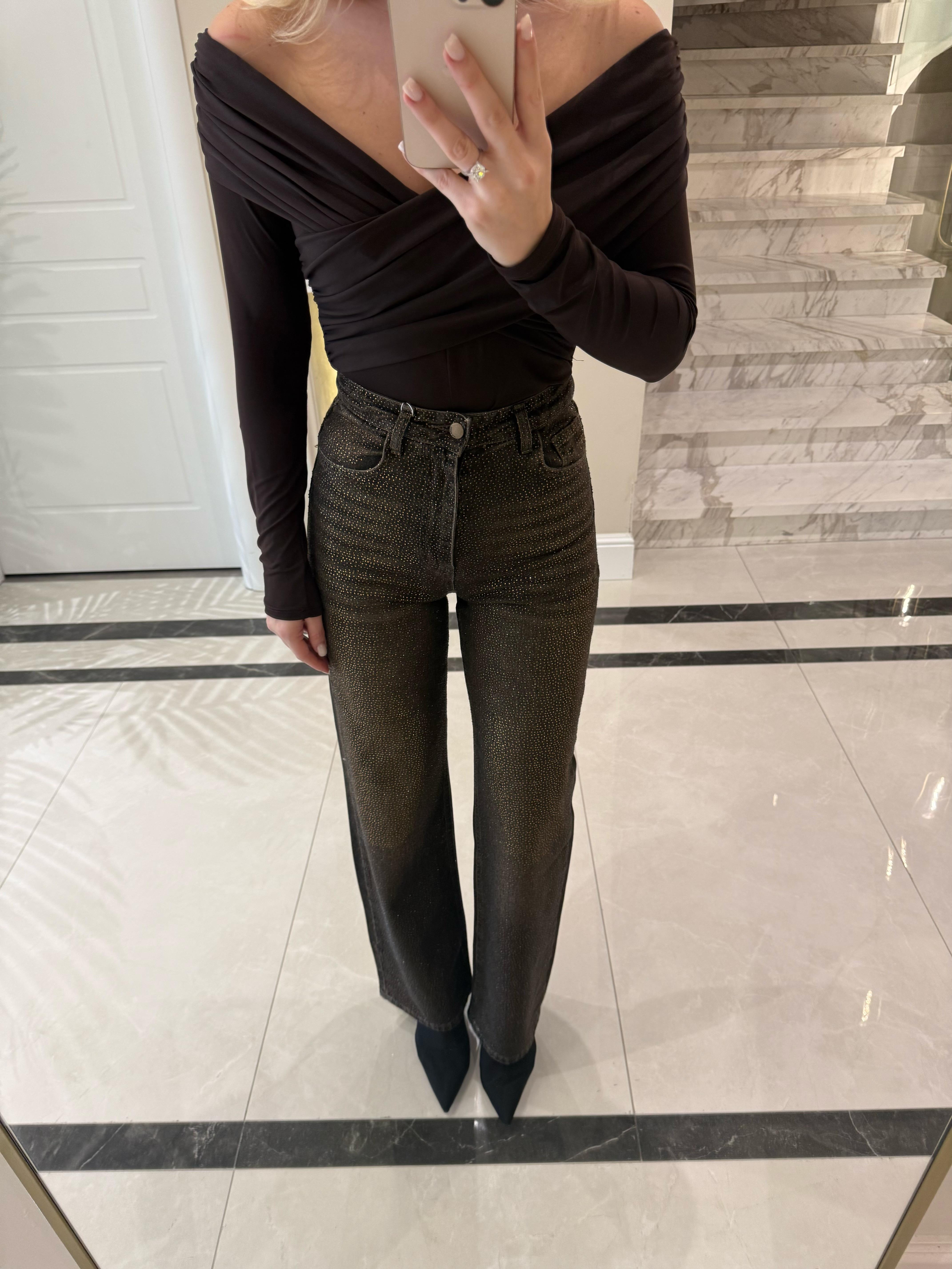 Kahverengi Taşlı Premium Jean 