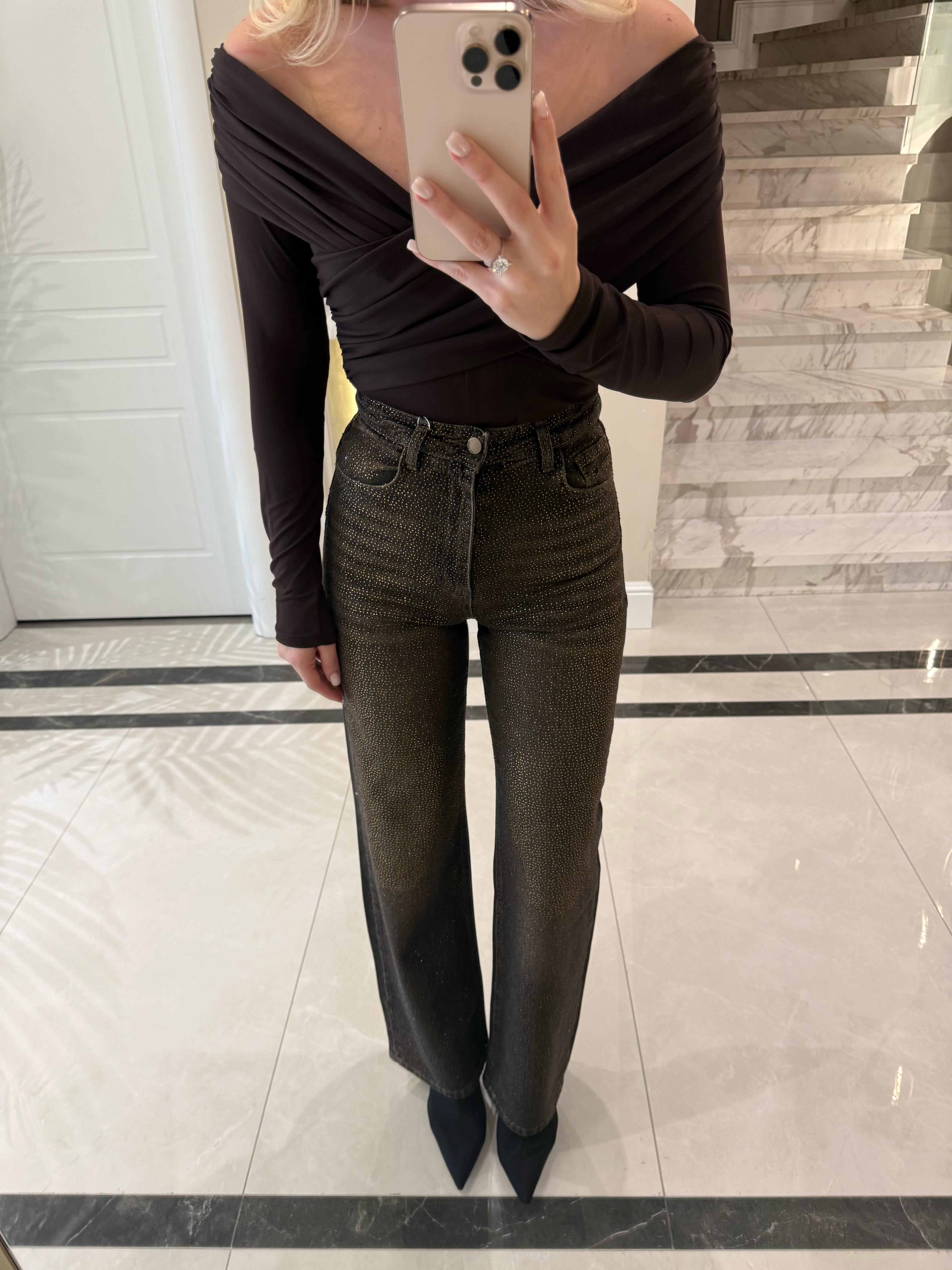 Kahverengi Taşlı Premium Jean 