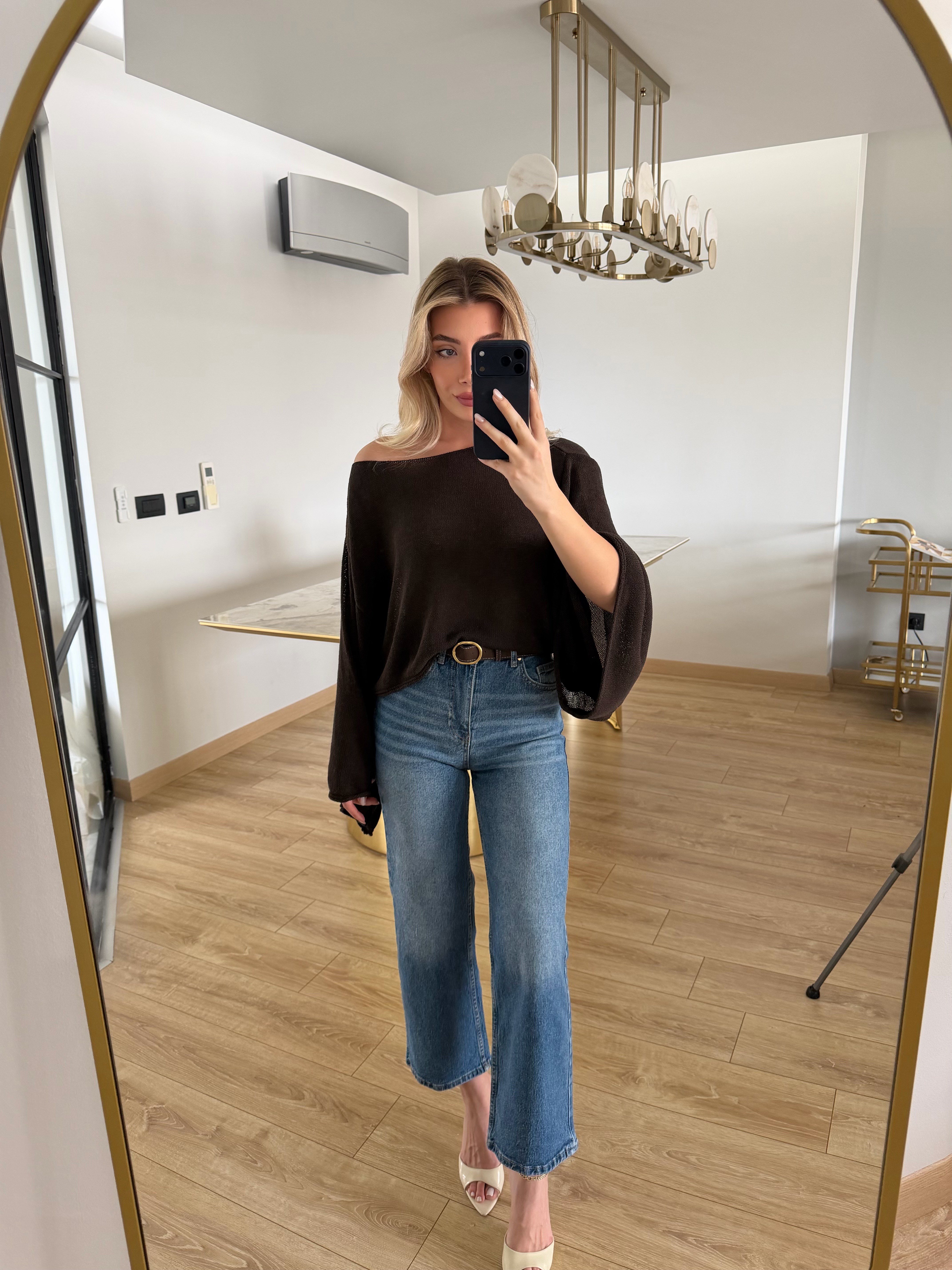 Kahverengi Yarasa Kol Triko-1048