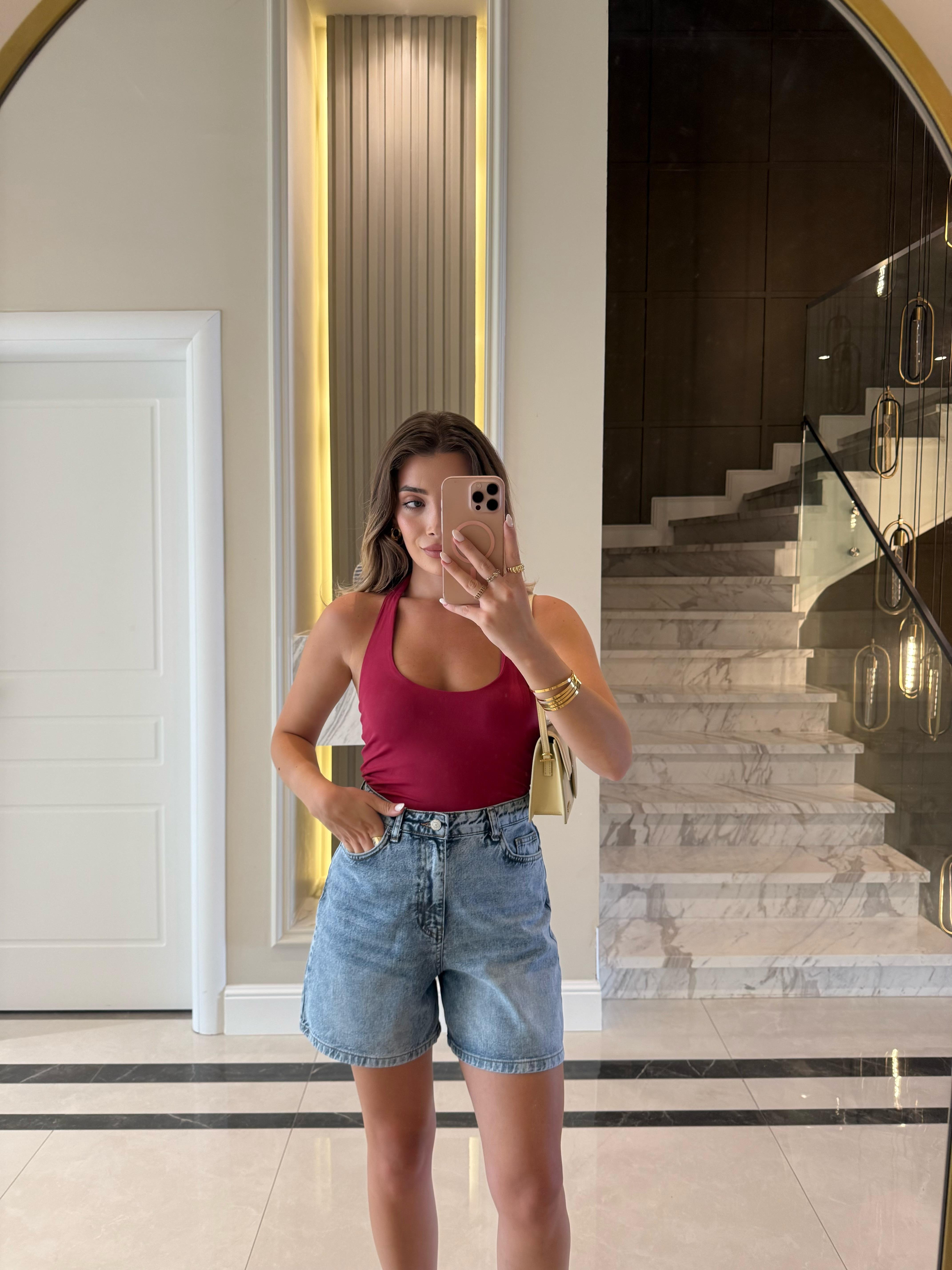Koyu Fuşya Halter Yaka Top -31753