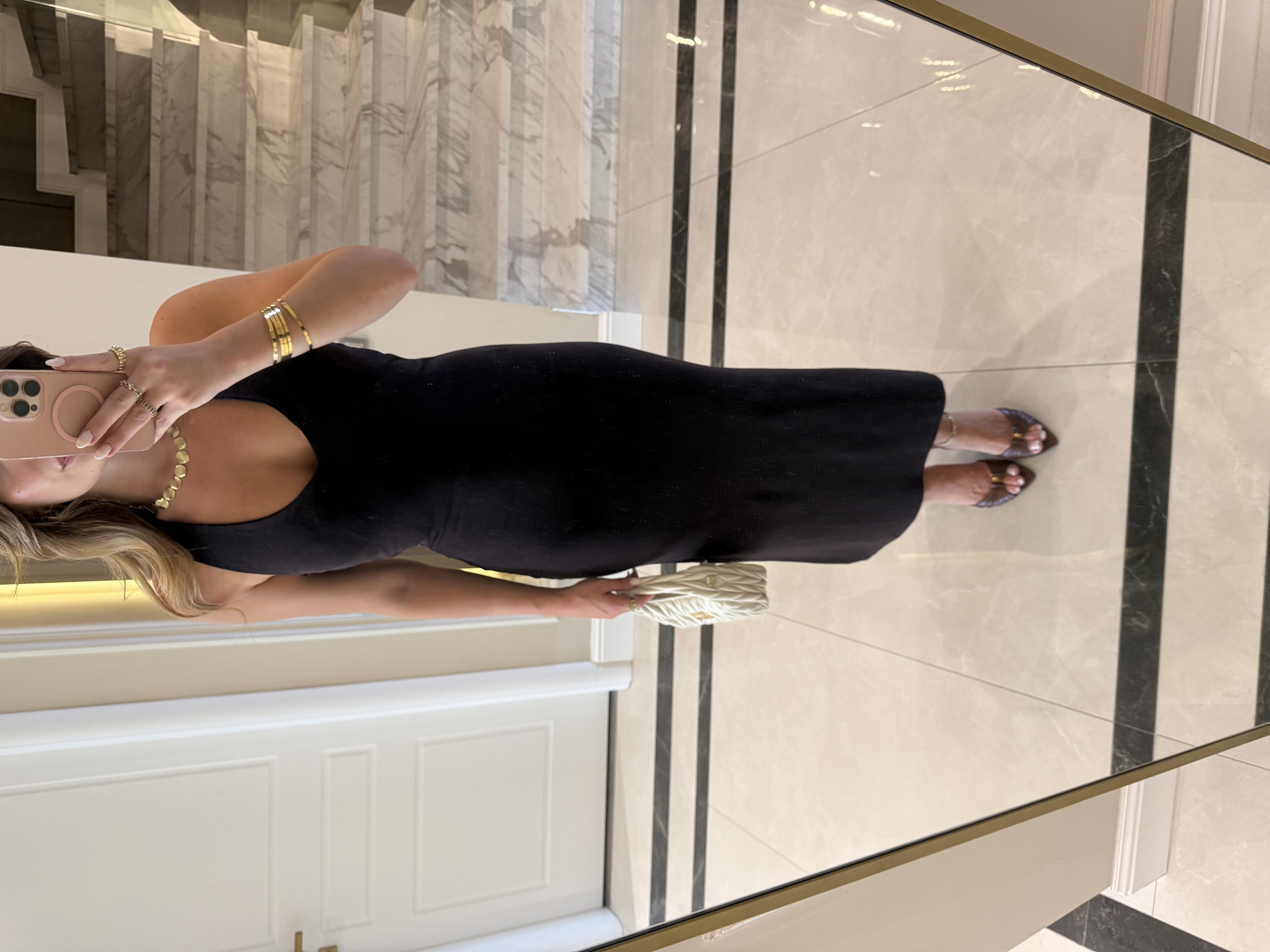 Koyu Kahve Halter Yaka Midi Elbise-91476