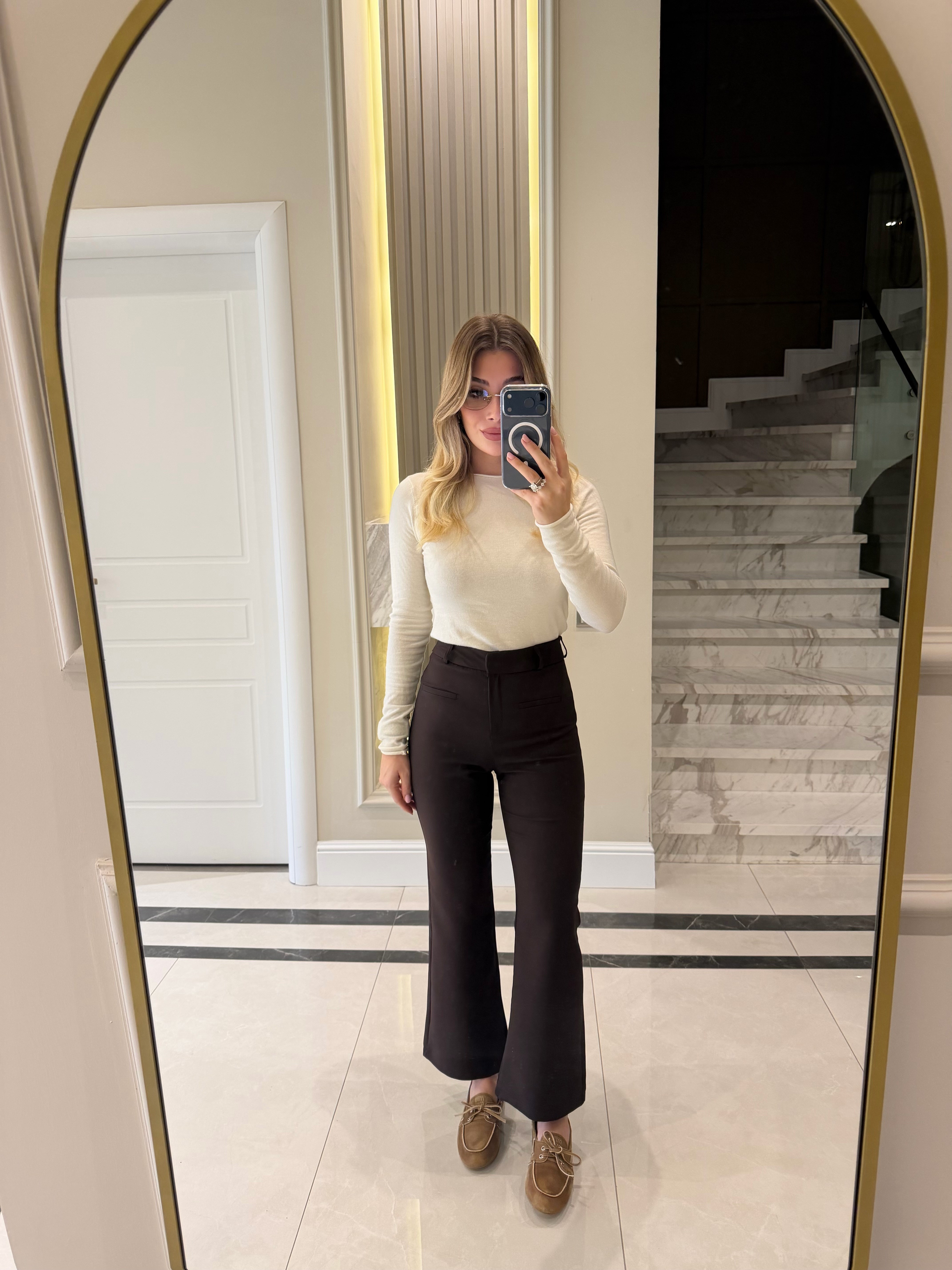 Koyu Kahve Mini Flare Pantolon -1060