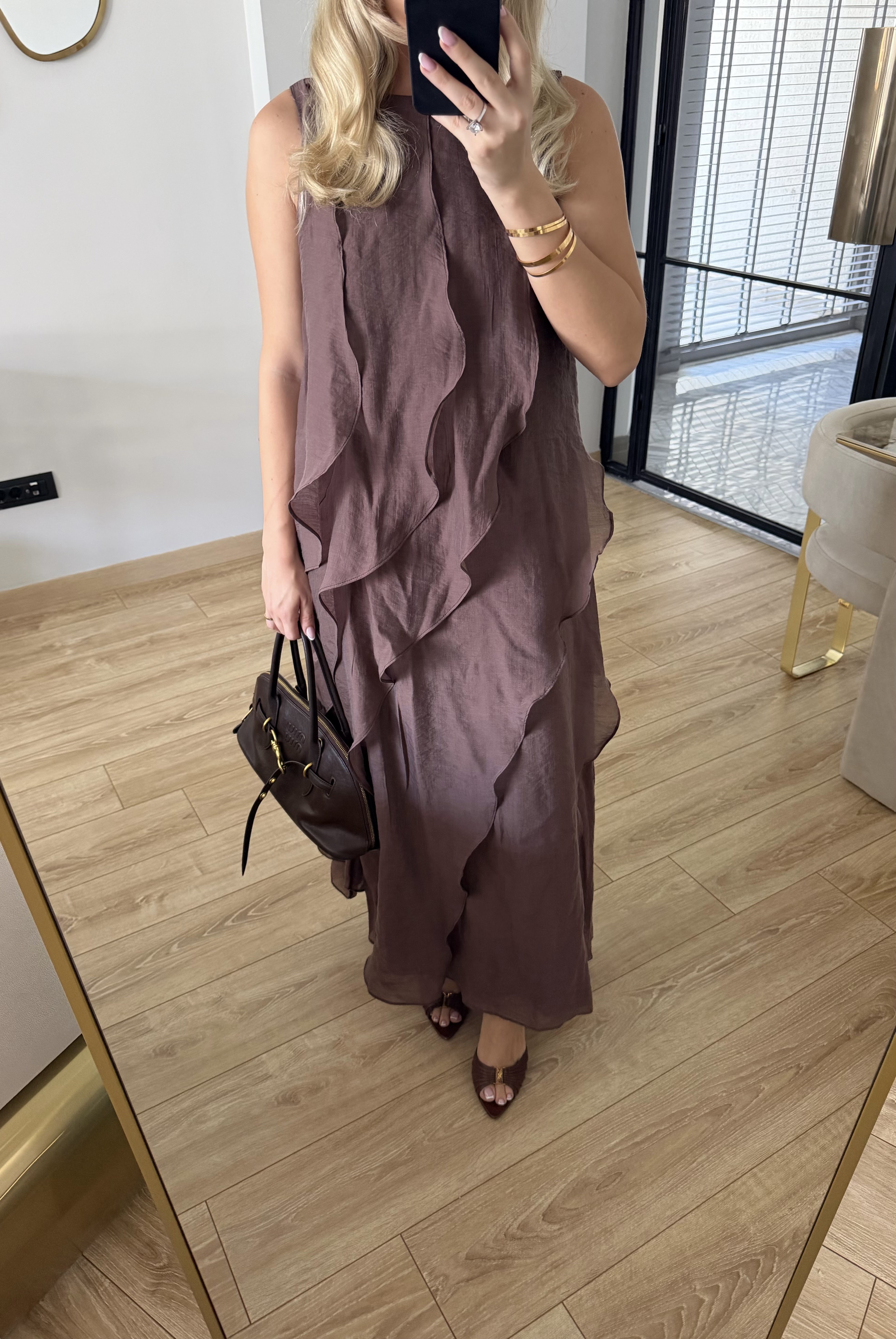 Koyu Kahve Nora Fırfır Detaylı Elbise -3450