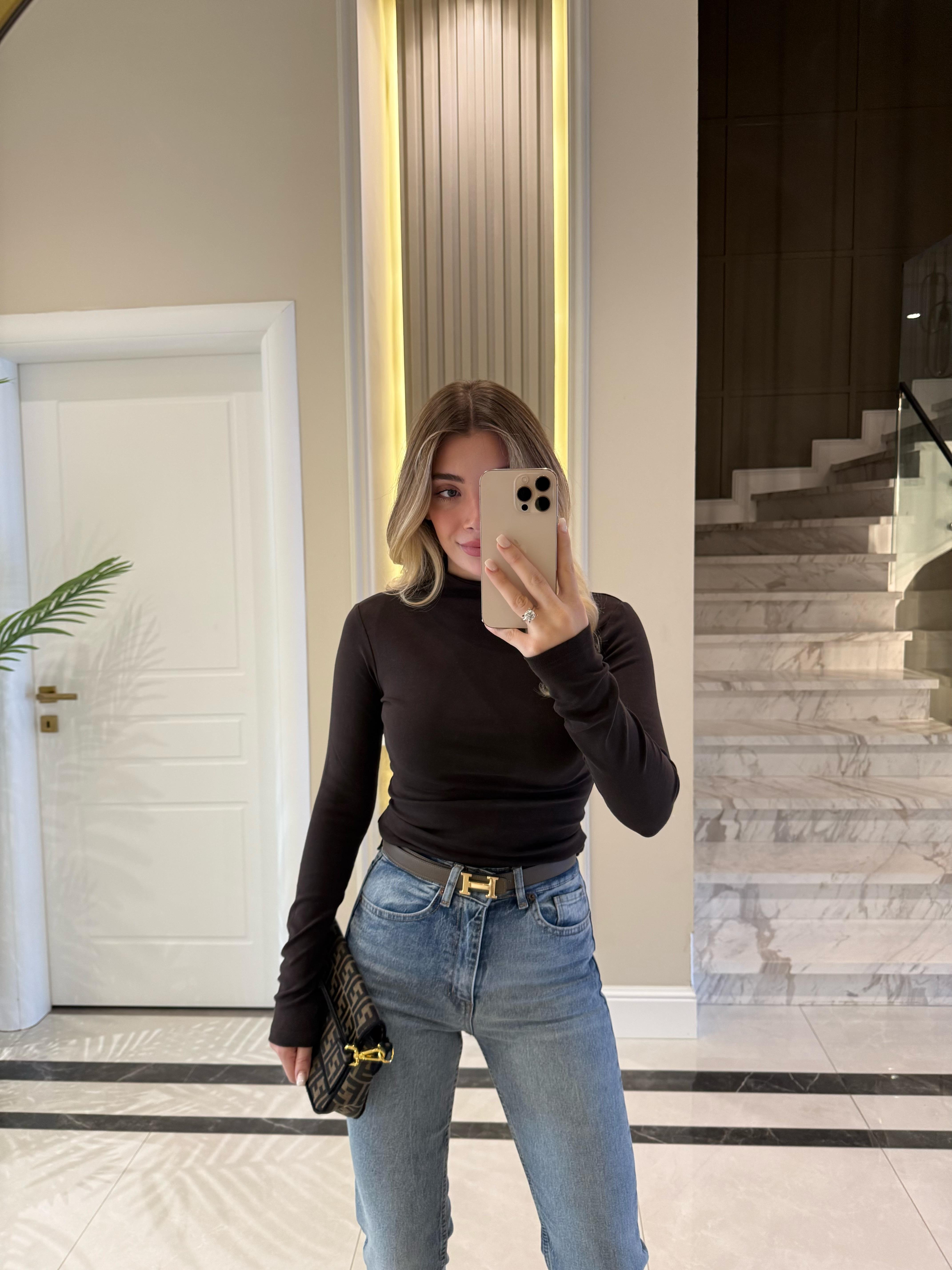 Koyu Kahve Yarım Balıkçı Yaka Top-31433