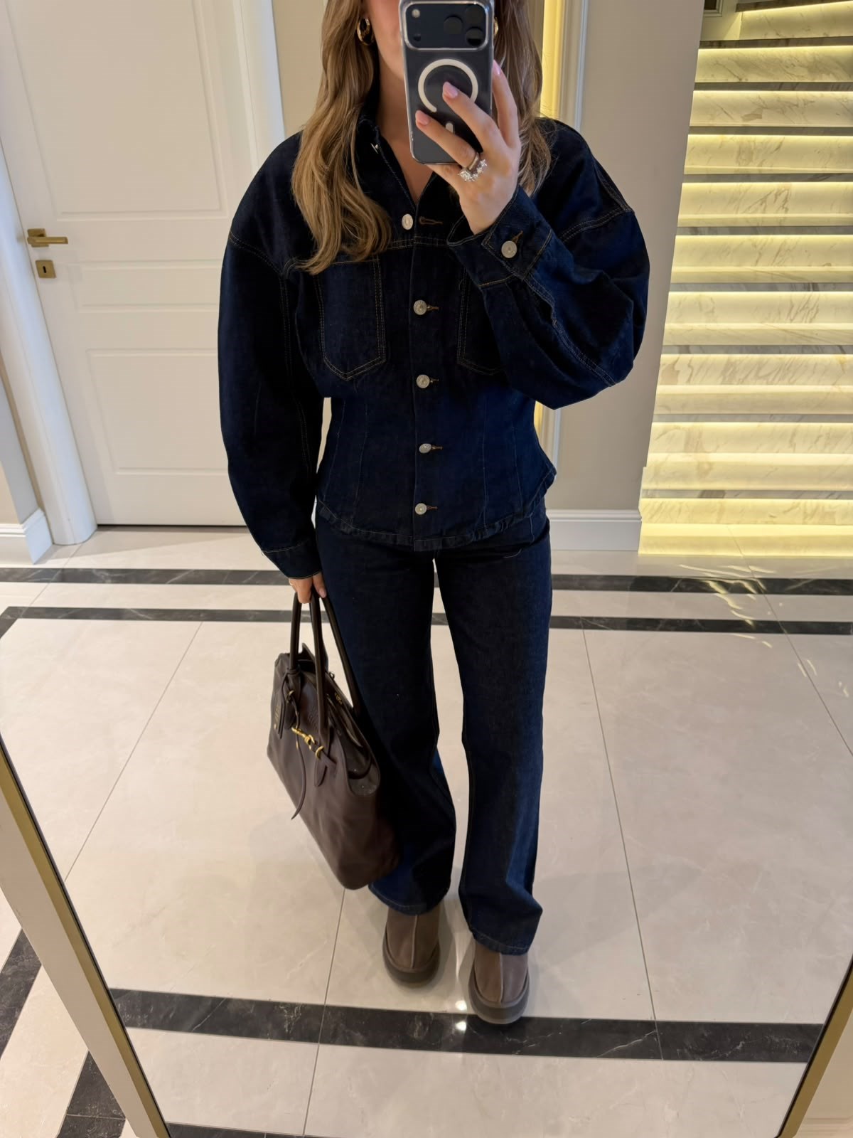 Koyu Lacivert Belden Oturan Denim Takım
