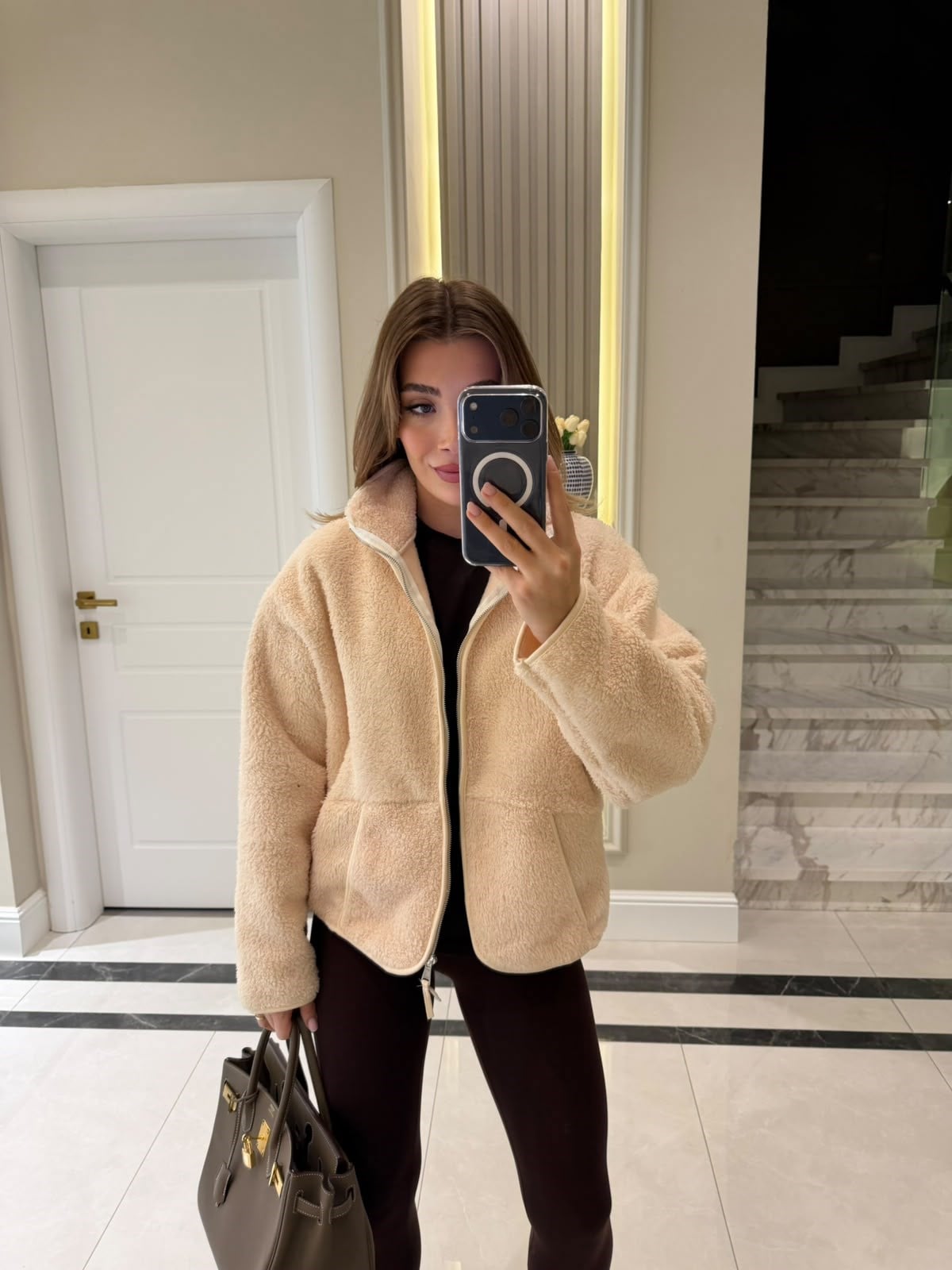 Krem Fermuarlı Sweatshirt