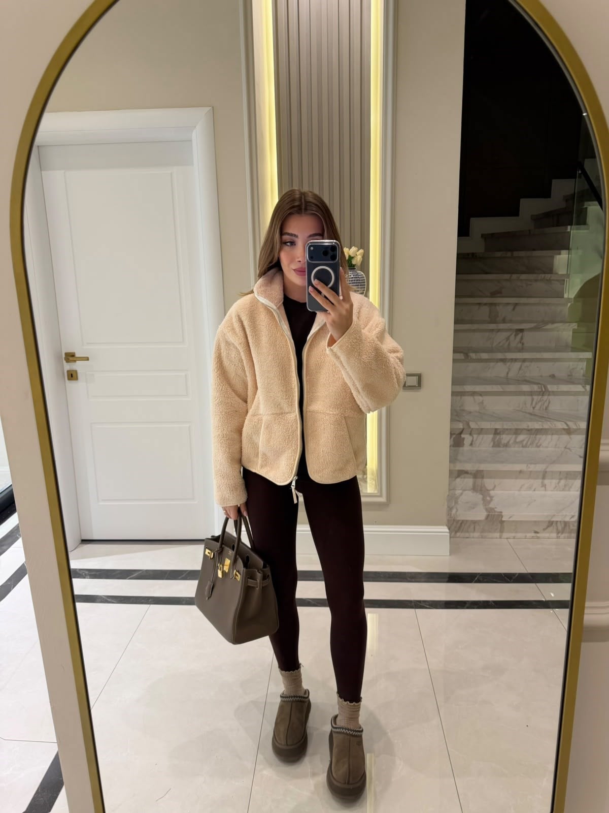 Krem Fermuarlı Sweatshirt