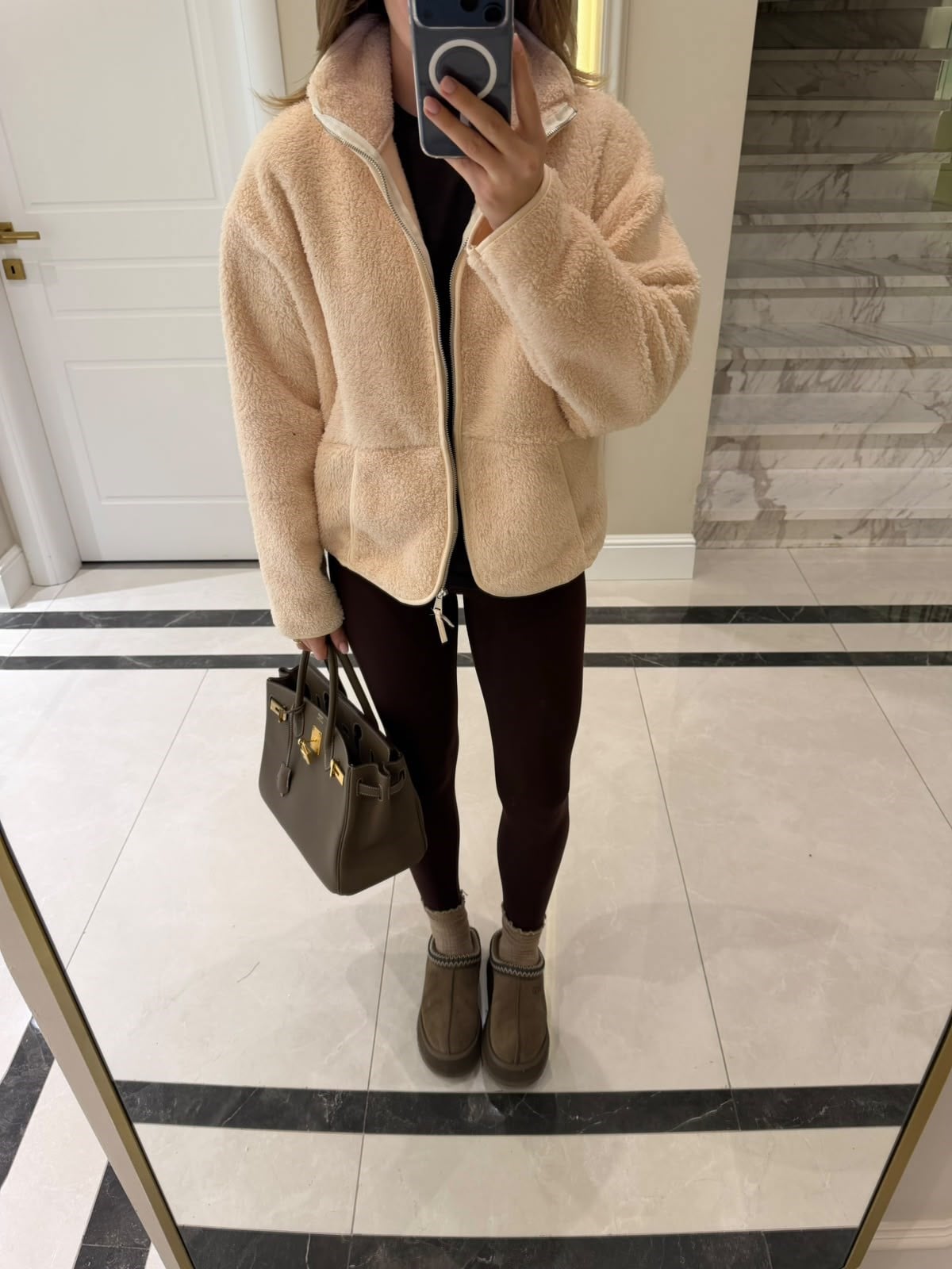 Krem Fermuarlı Sweatshirt