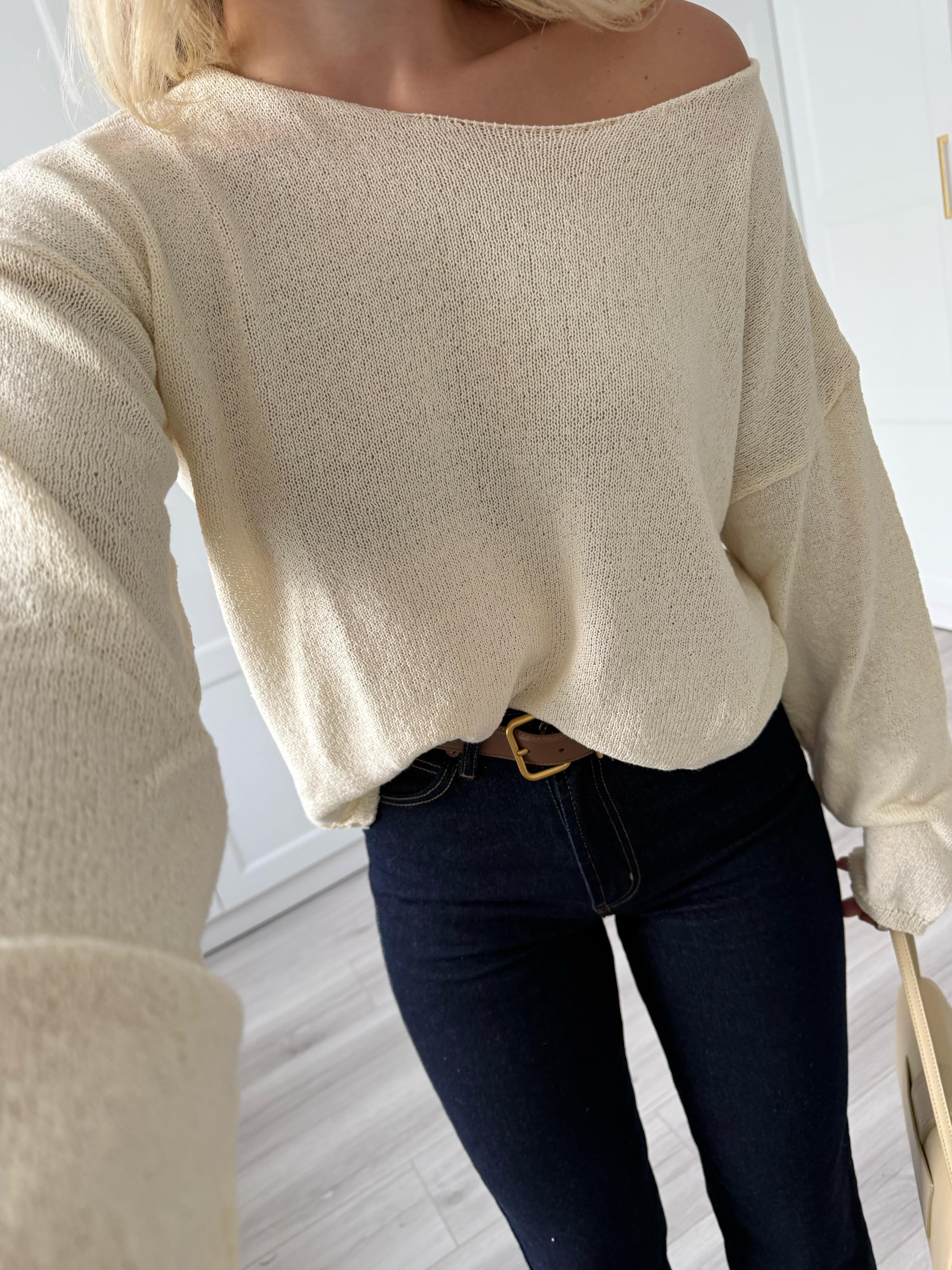 Krem Kayık Yaka Merserize Triko