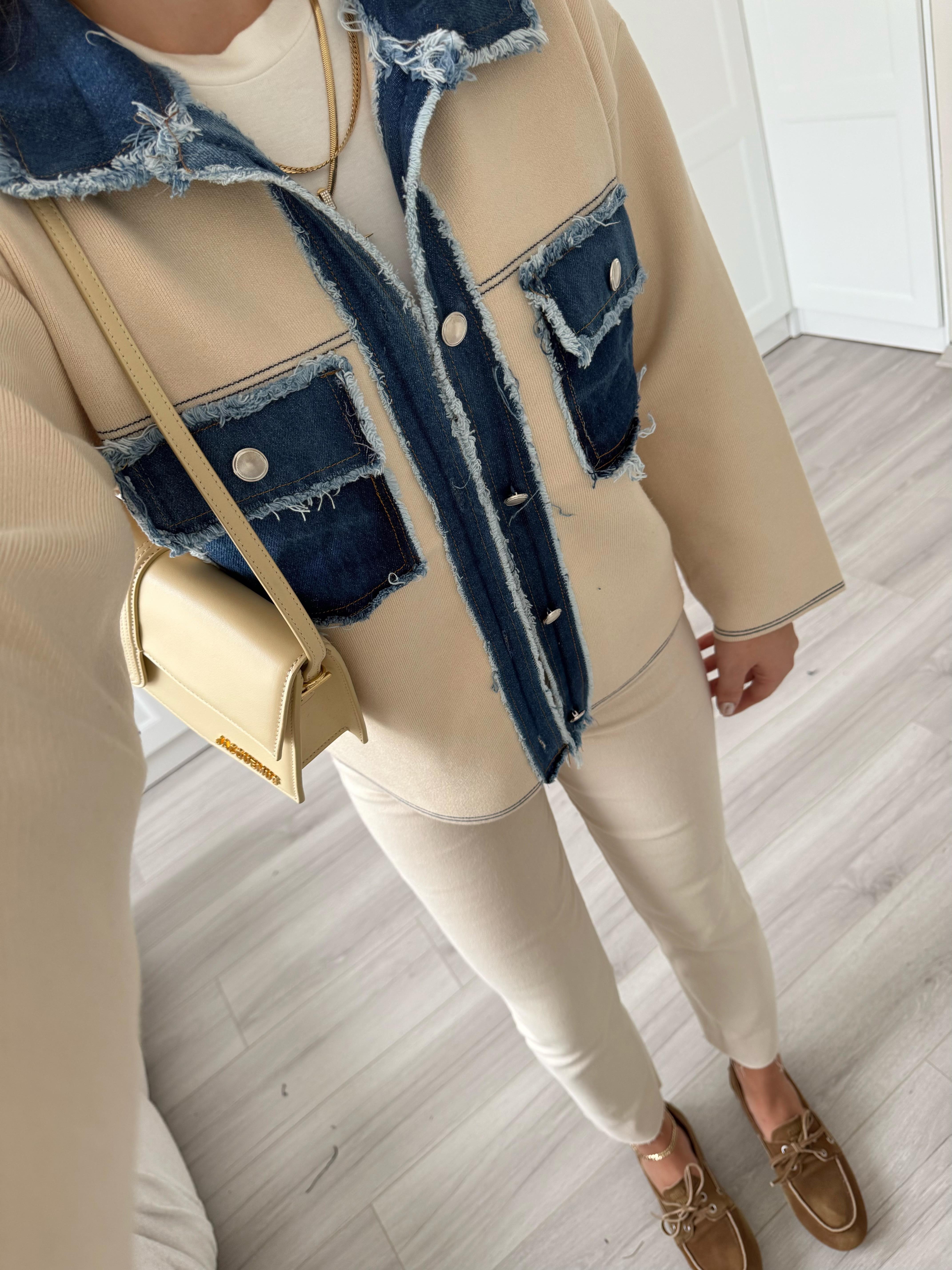 Krem Kot Garnili Saçaklı Triko Ceket-0540