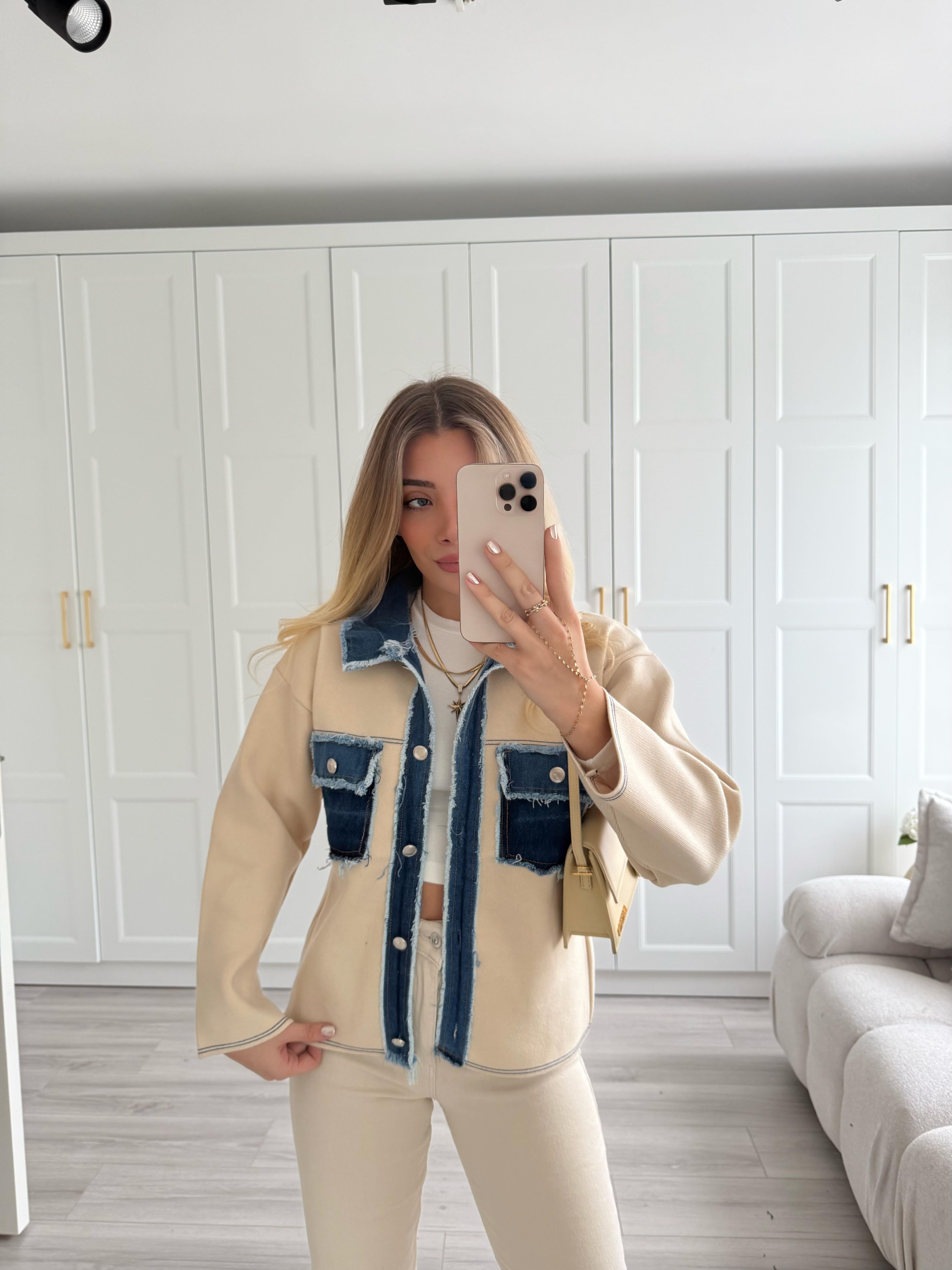 Krem Kot Garnili Saçaklı Triko Ceket-0540
