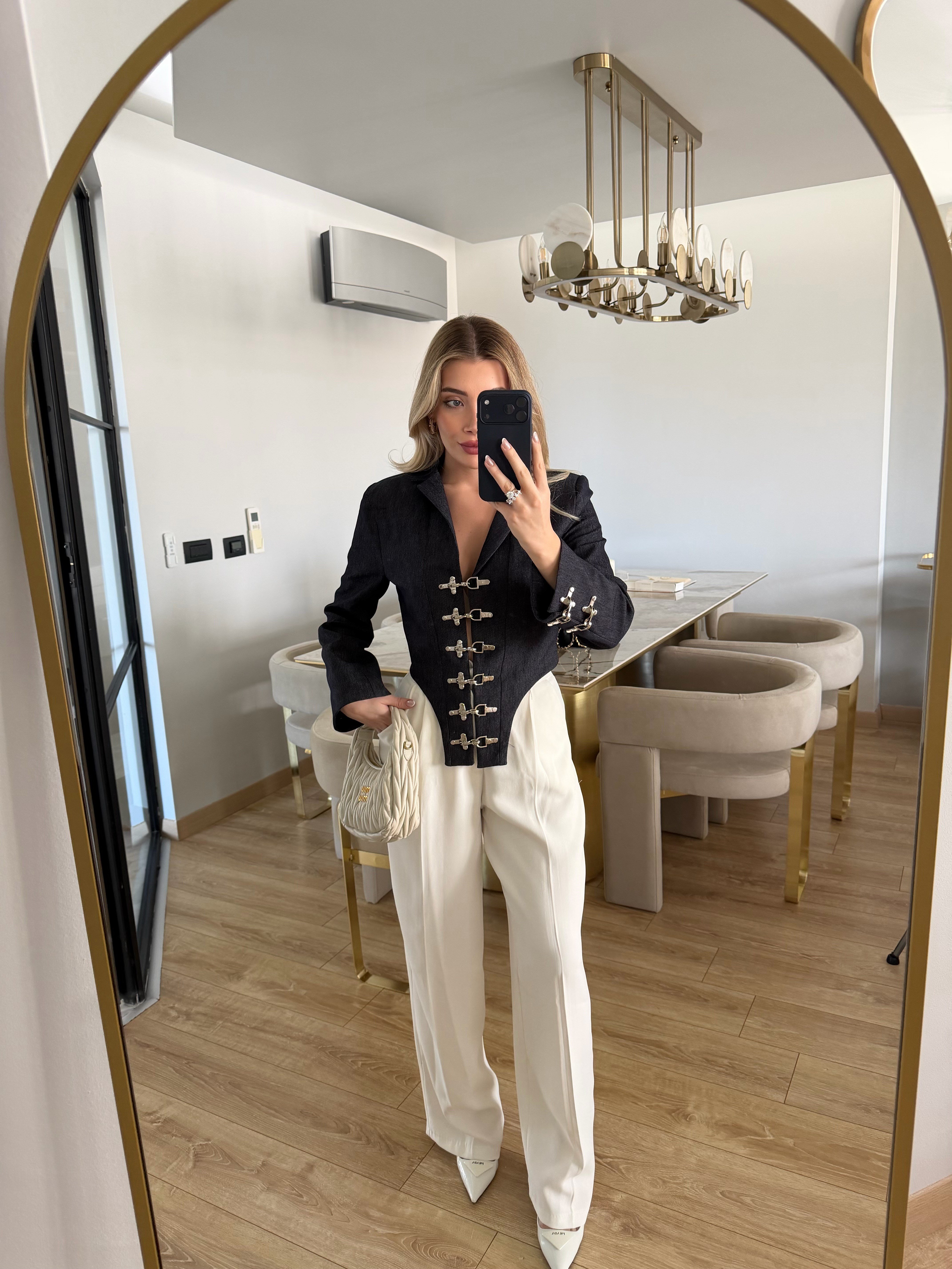 Lacivert Denim Agraflı Tasarım Ceket-7916