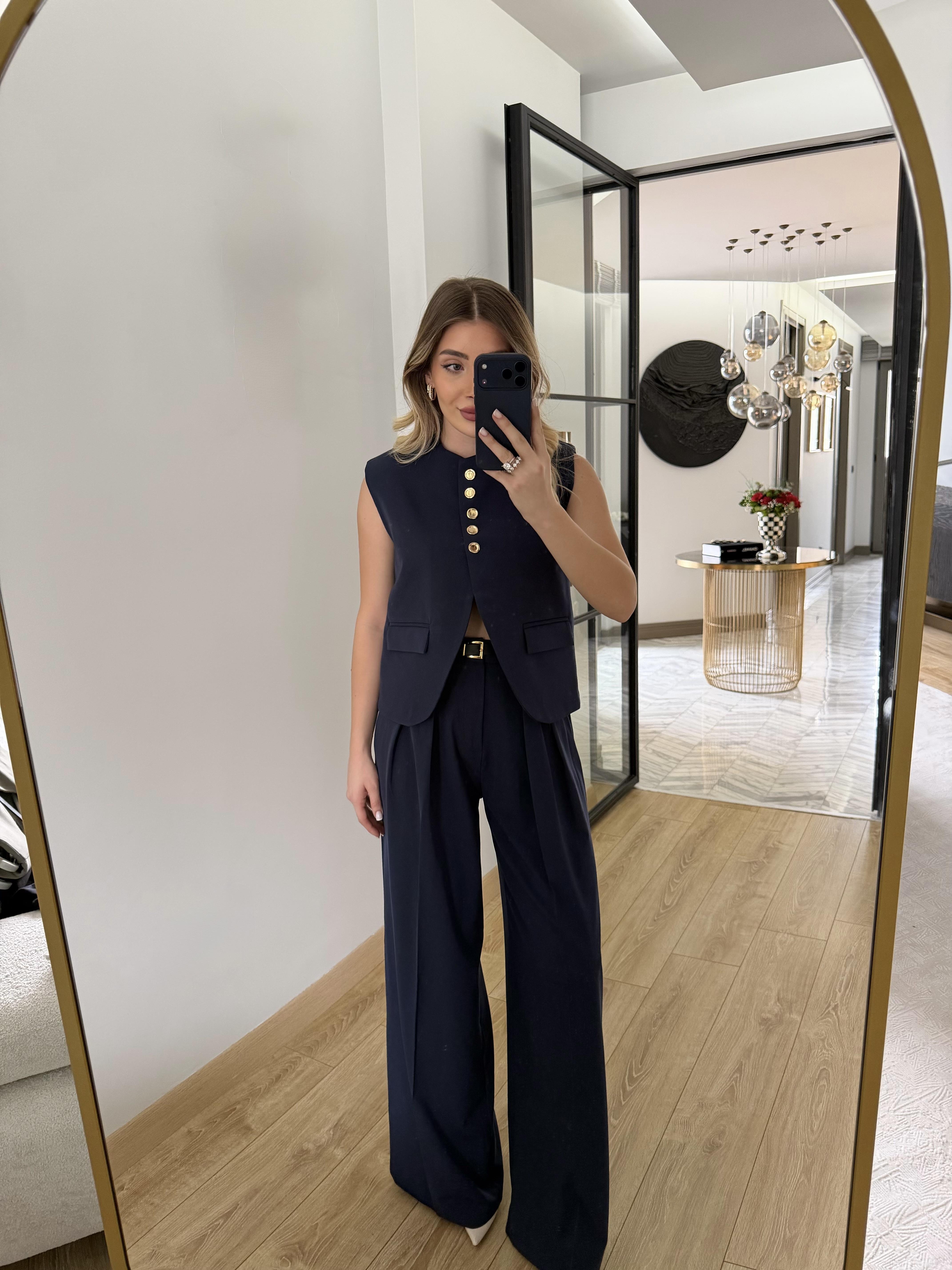 Lacivert Kemerli Yelek Pantolon Takım-9716