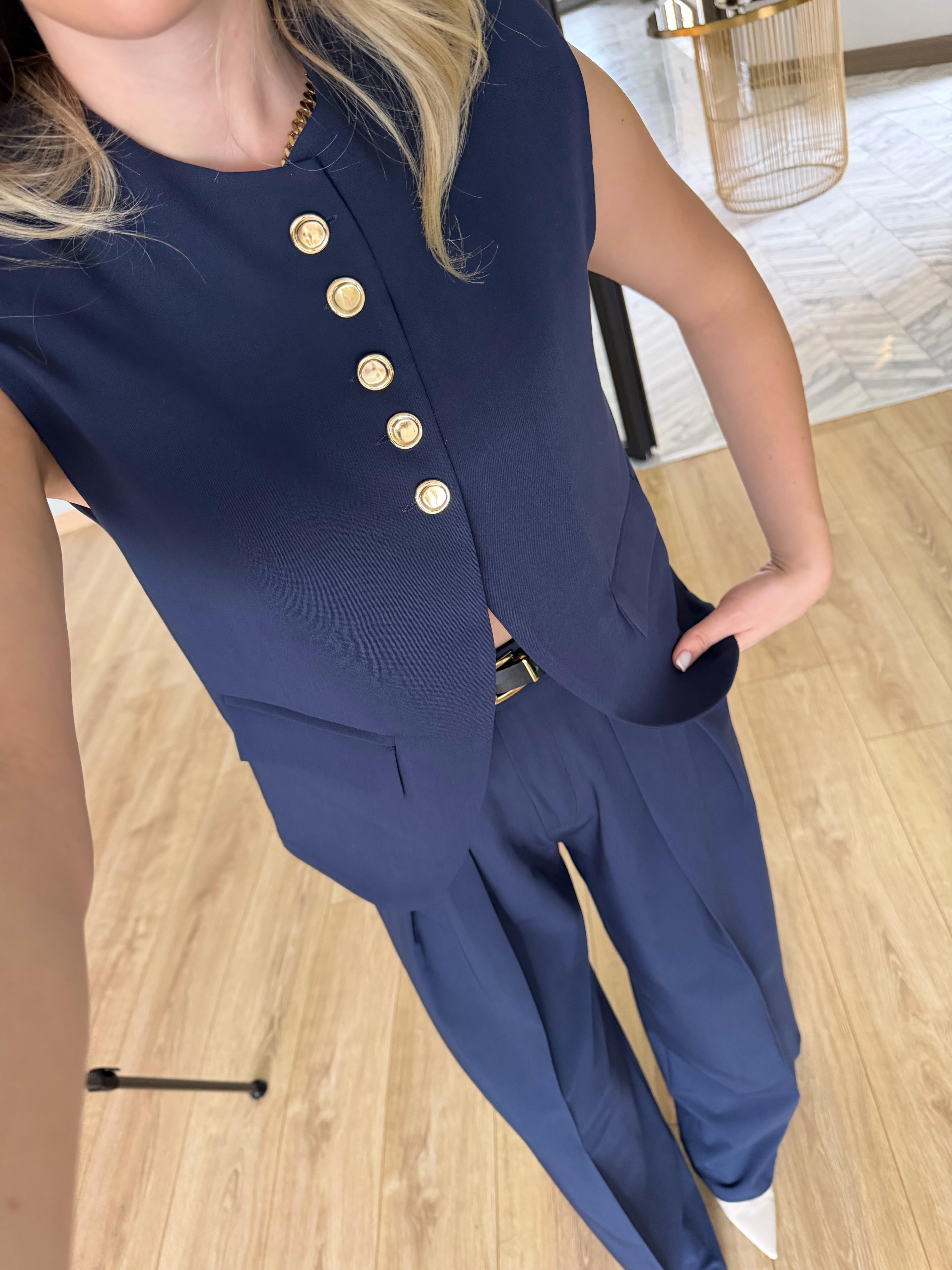 Lacivert Kemerli Yelek Pantolon Takım-9716