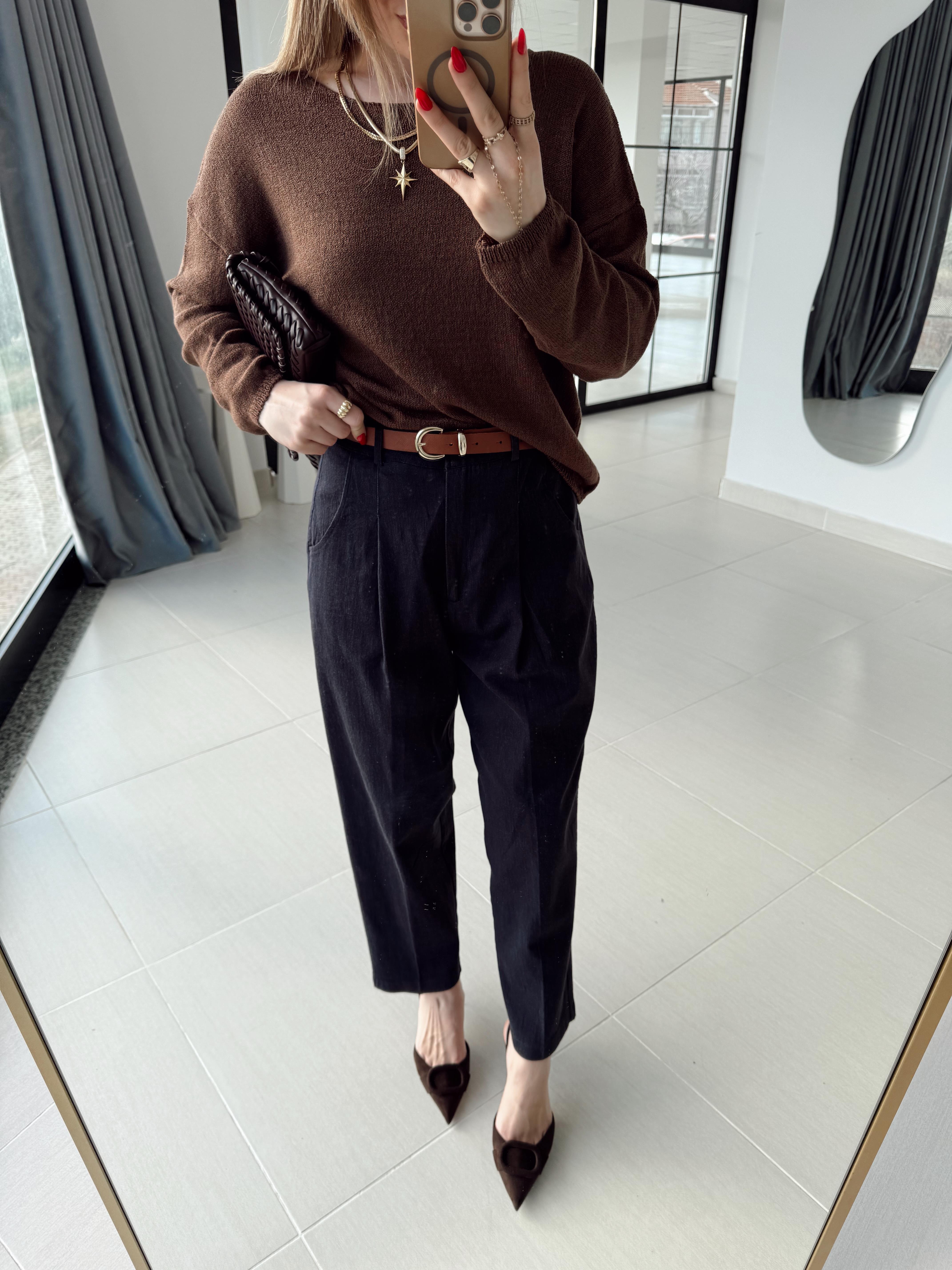 Lacivert Kendinden Kemerli Denim Pantolon -51088