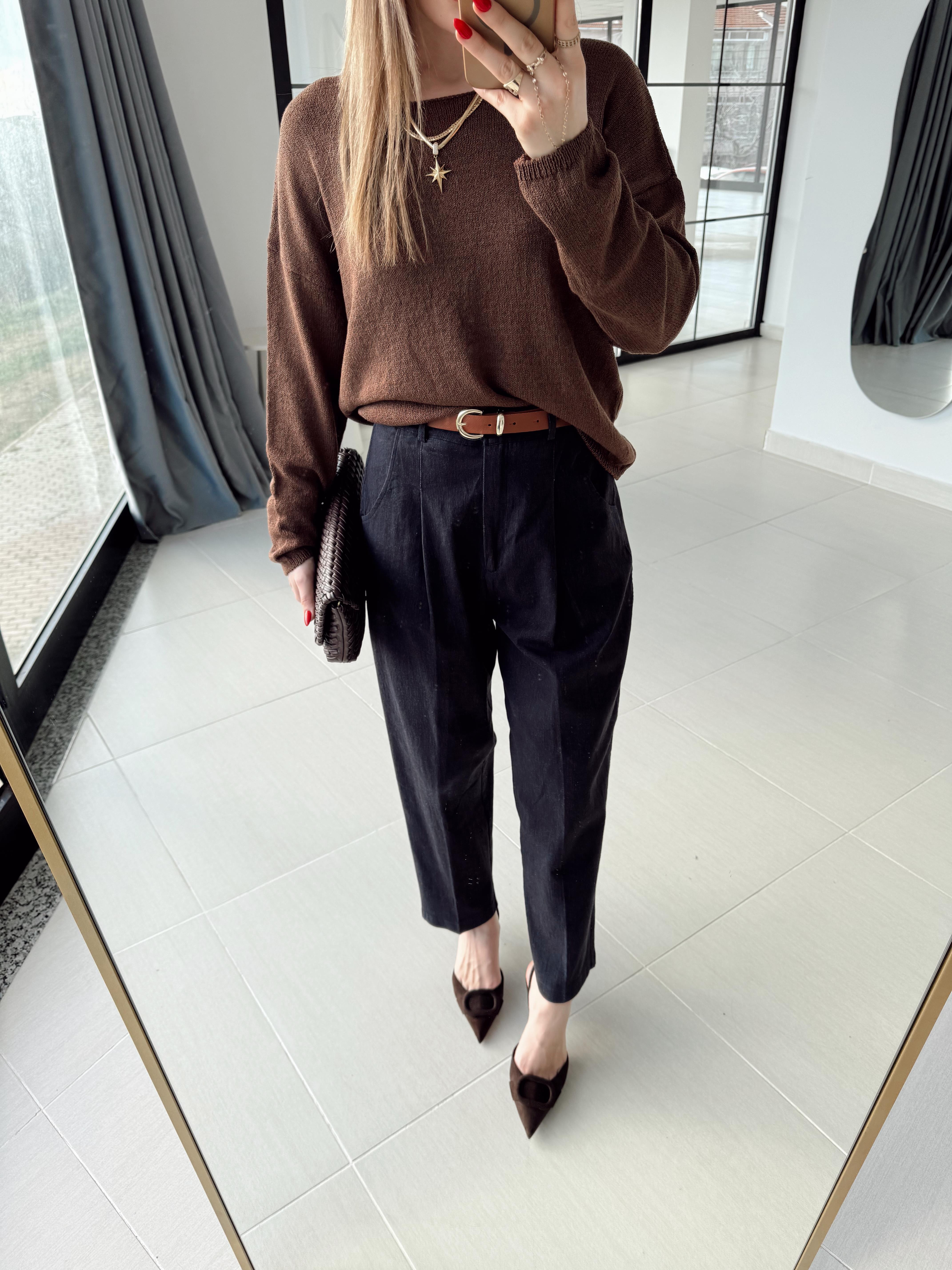 Lacivert Kendinden Kemerli Denim Pantolon -51088