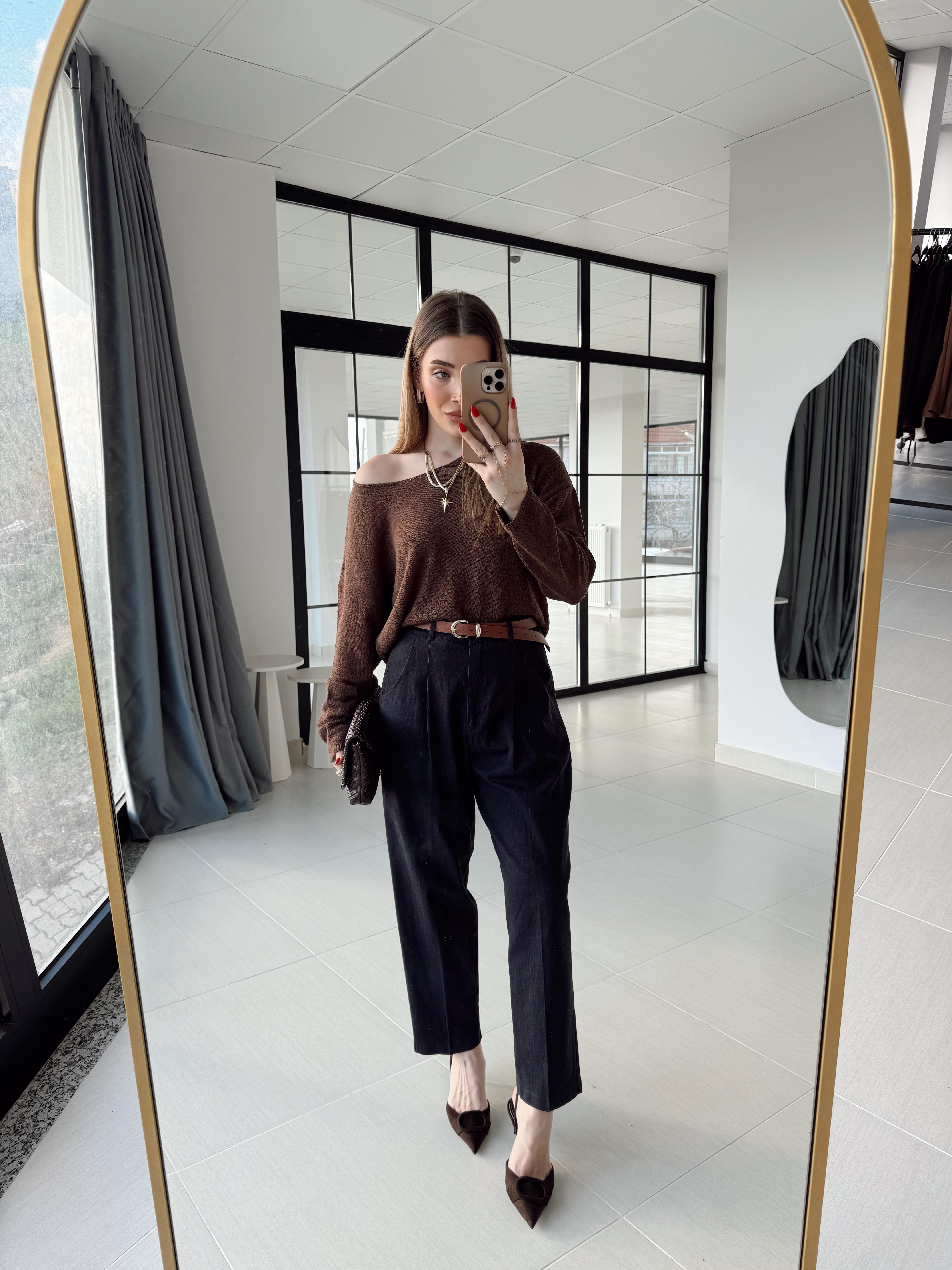 Lacivert Kendinden Kemerli Denim Pantolon -51088