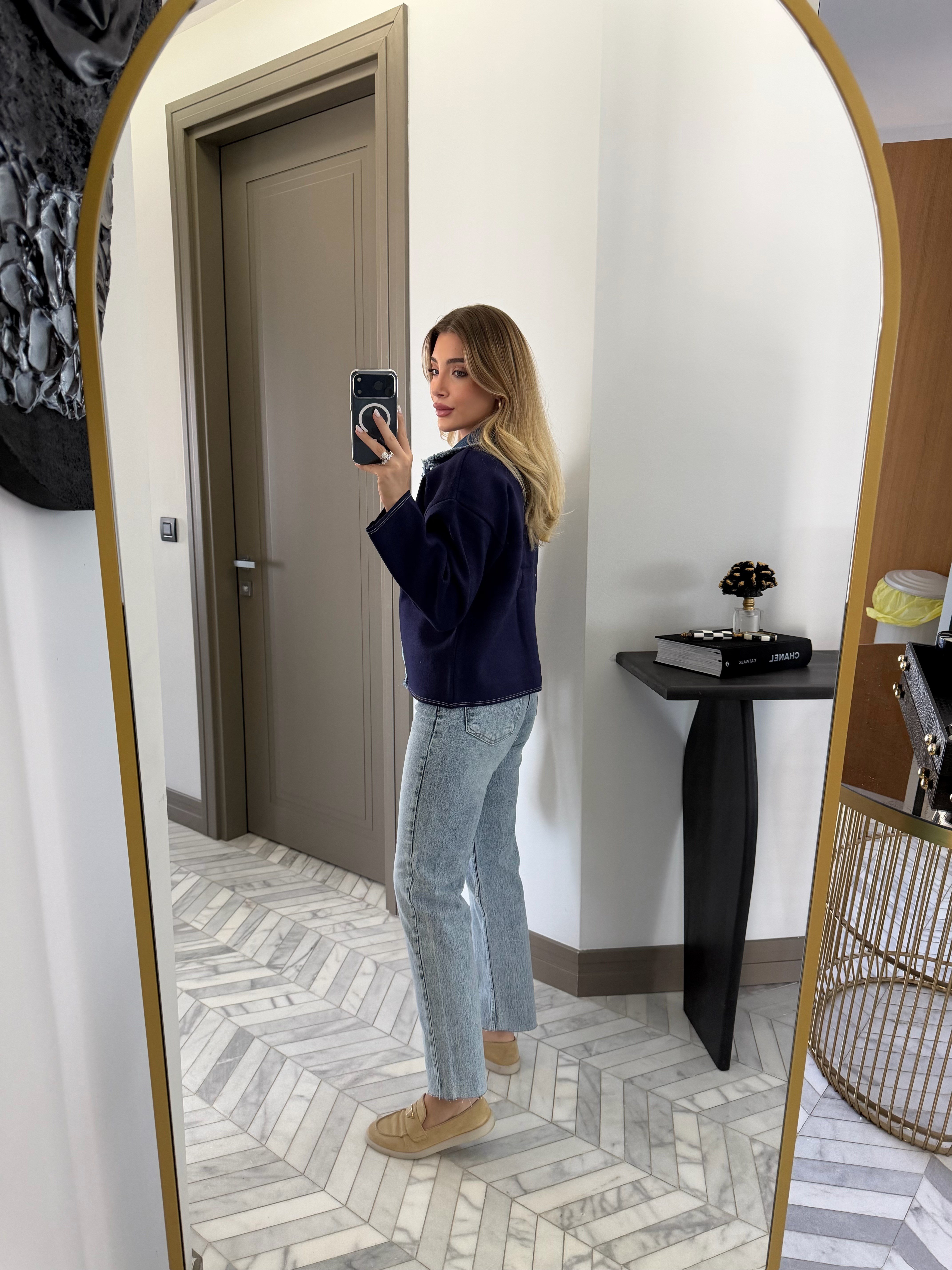 Lacivert Kot Garnili Saçaklı Triko Ceket - 0540