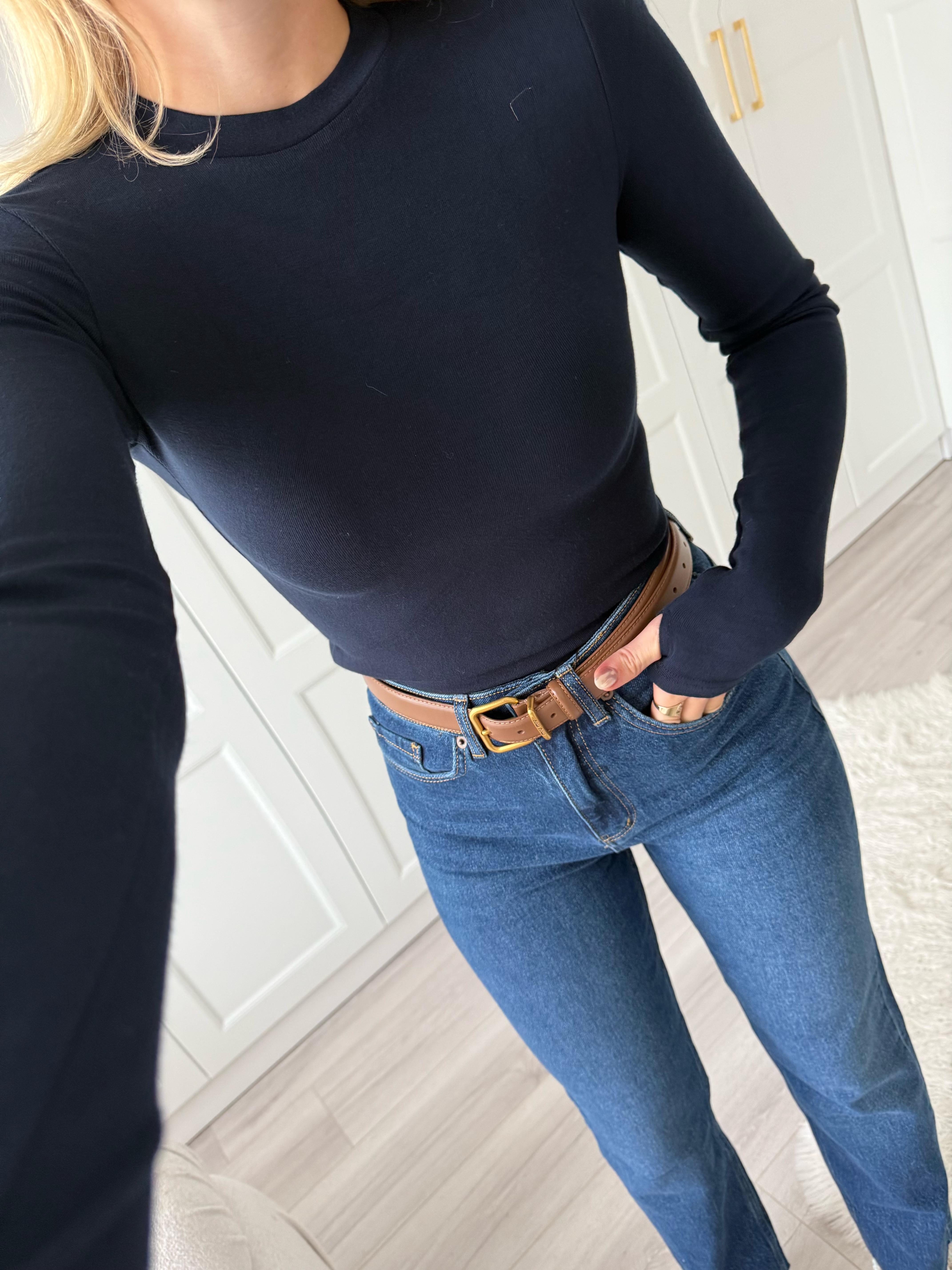 Lacivert  Parmak Geçirmeli Orj Marka Modal Kumaşlı Bluz