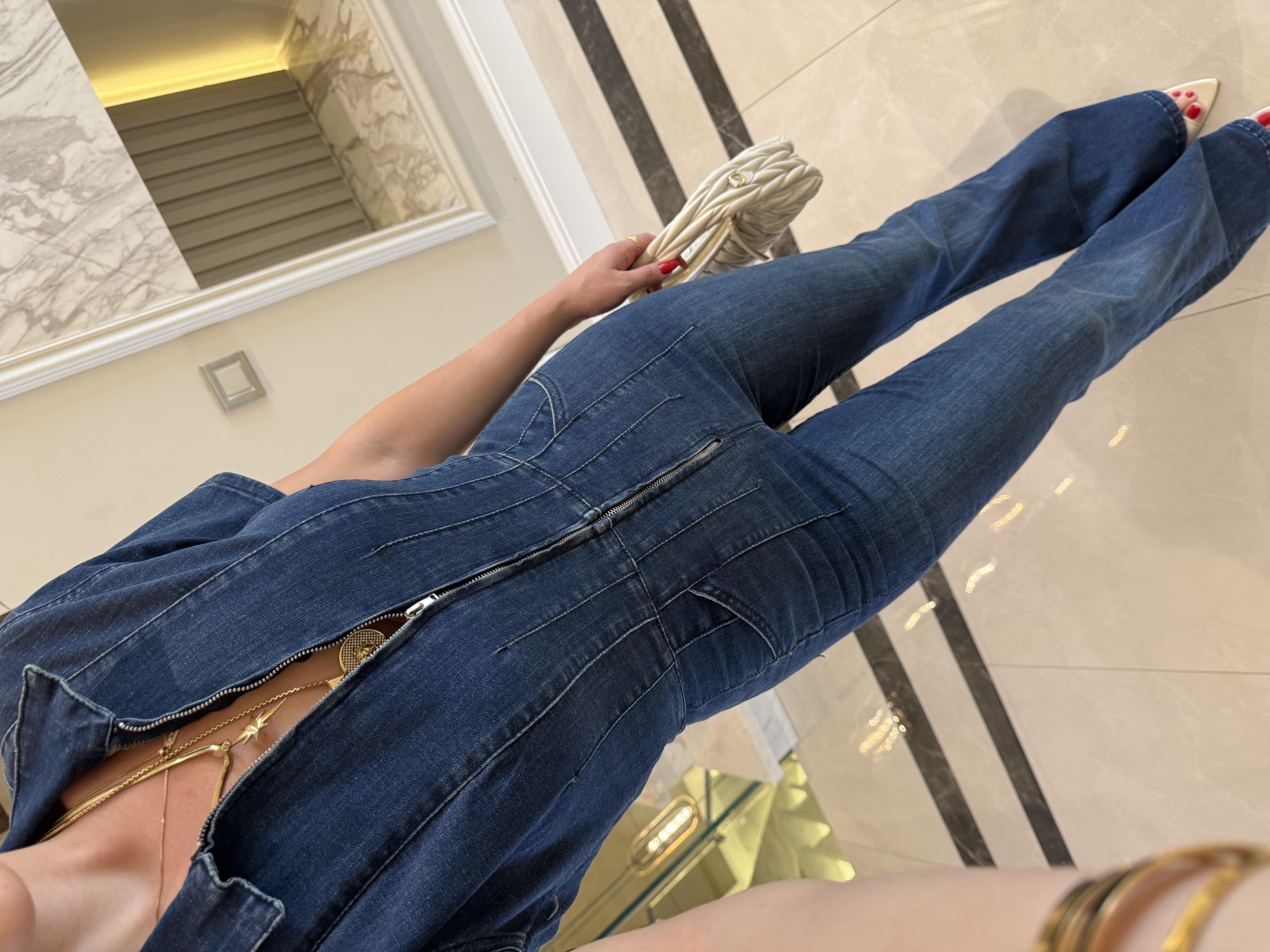 Lacivert Pensli Denim Tulum 