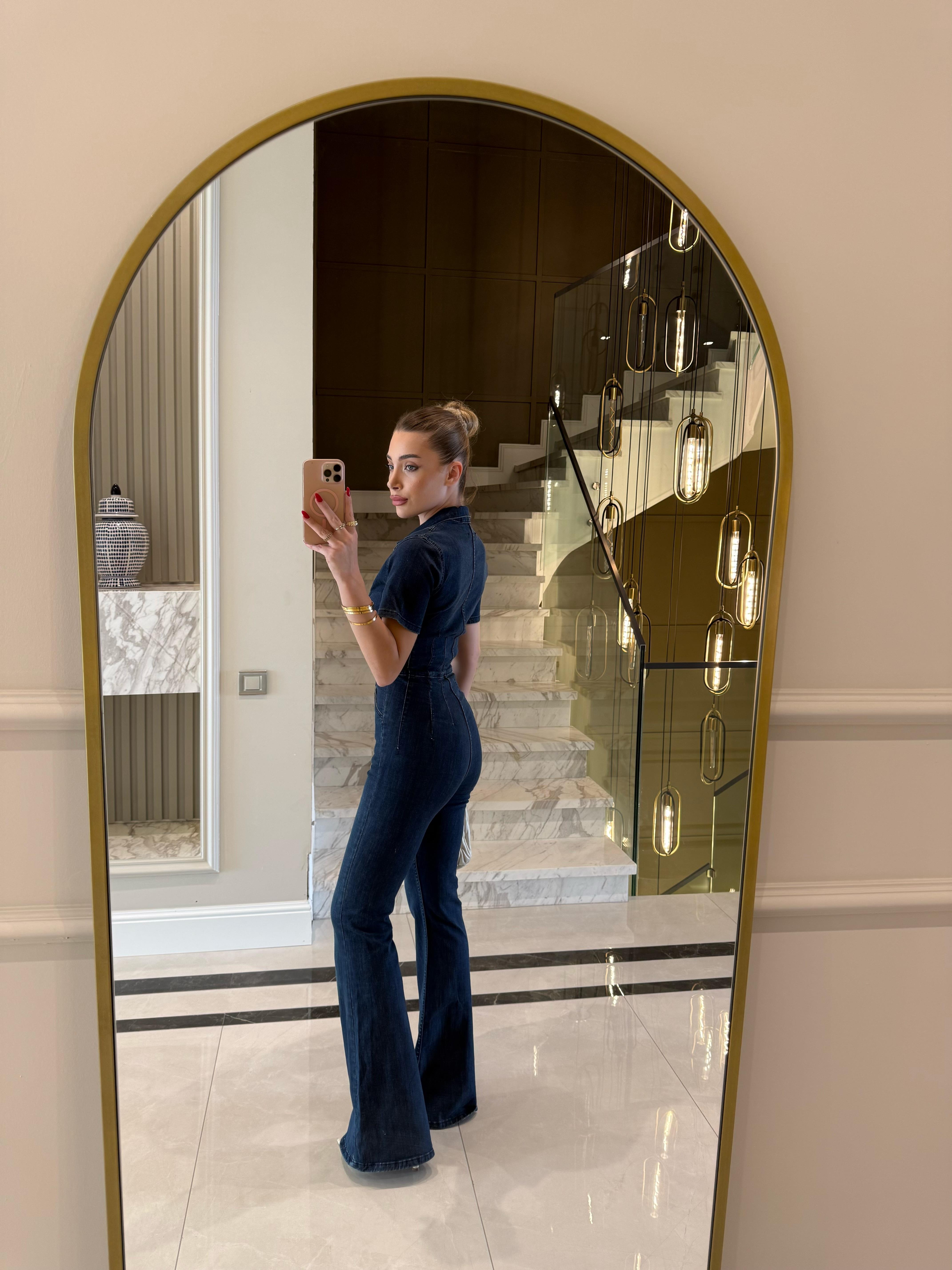 Lacivert Pensli Denim Tulum 