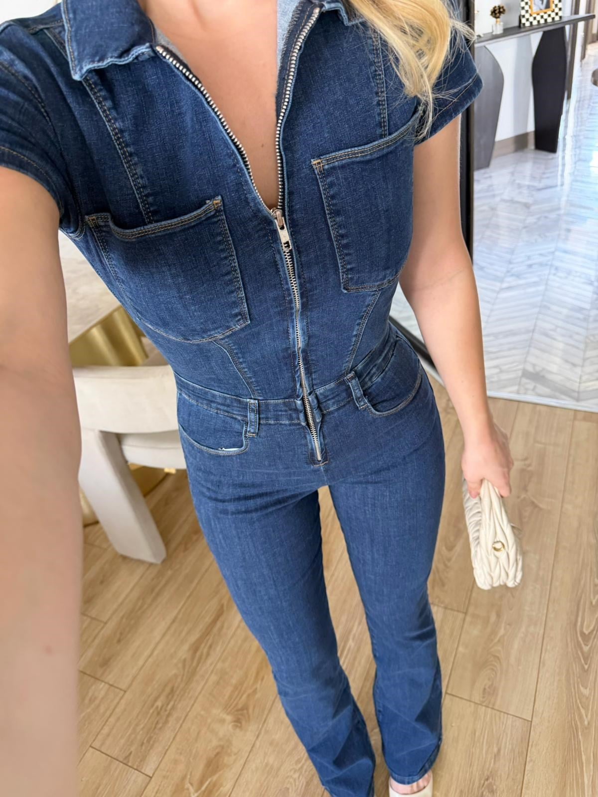 Lacivert Pensli Denim Tulum