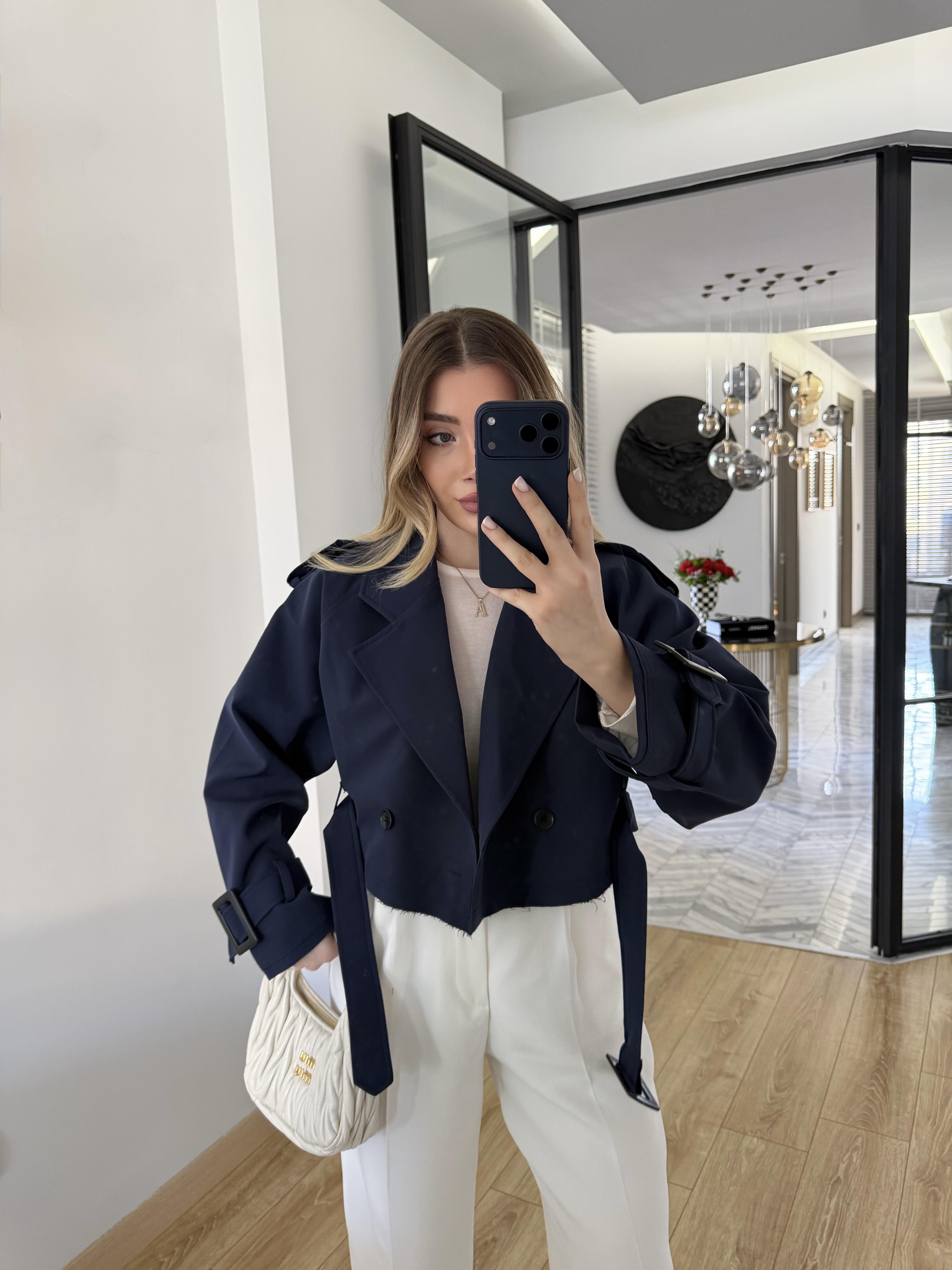 Lacivert Reglan Kısa Ceket-9306