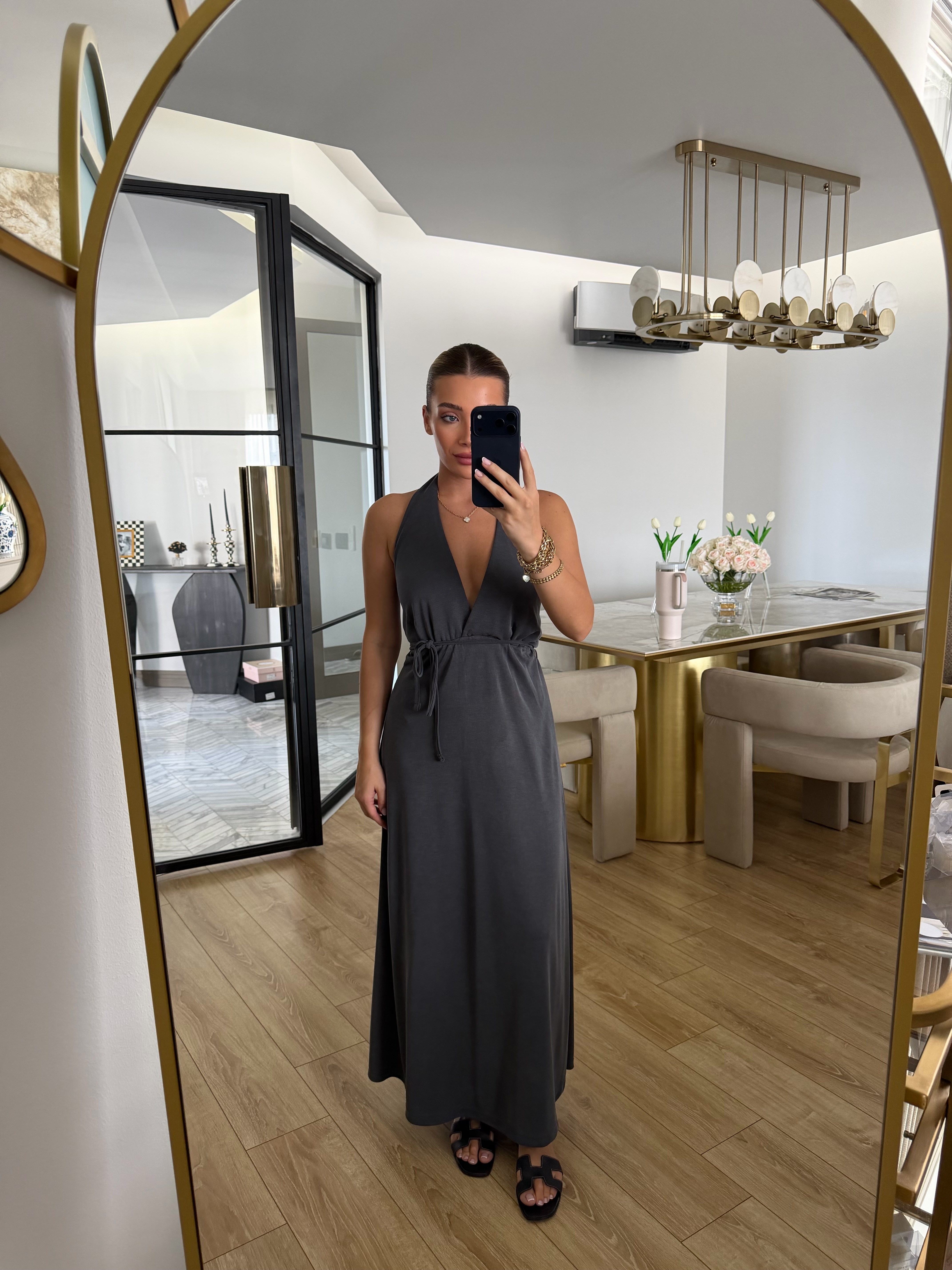 Lacivert Sırtı Açık Pike Elbise-4196