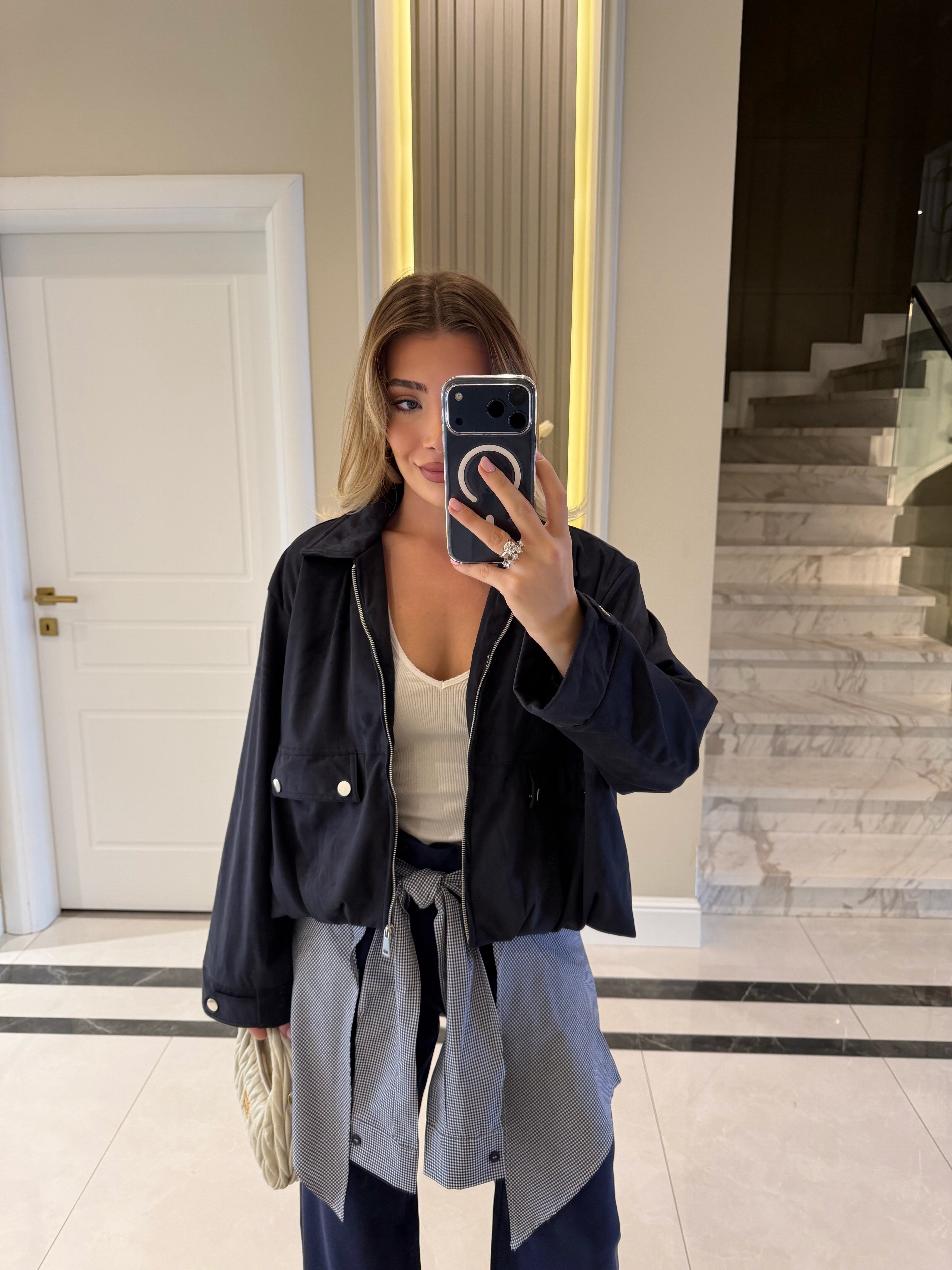 Lacivert Süet Bomber Ceket 