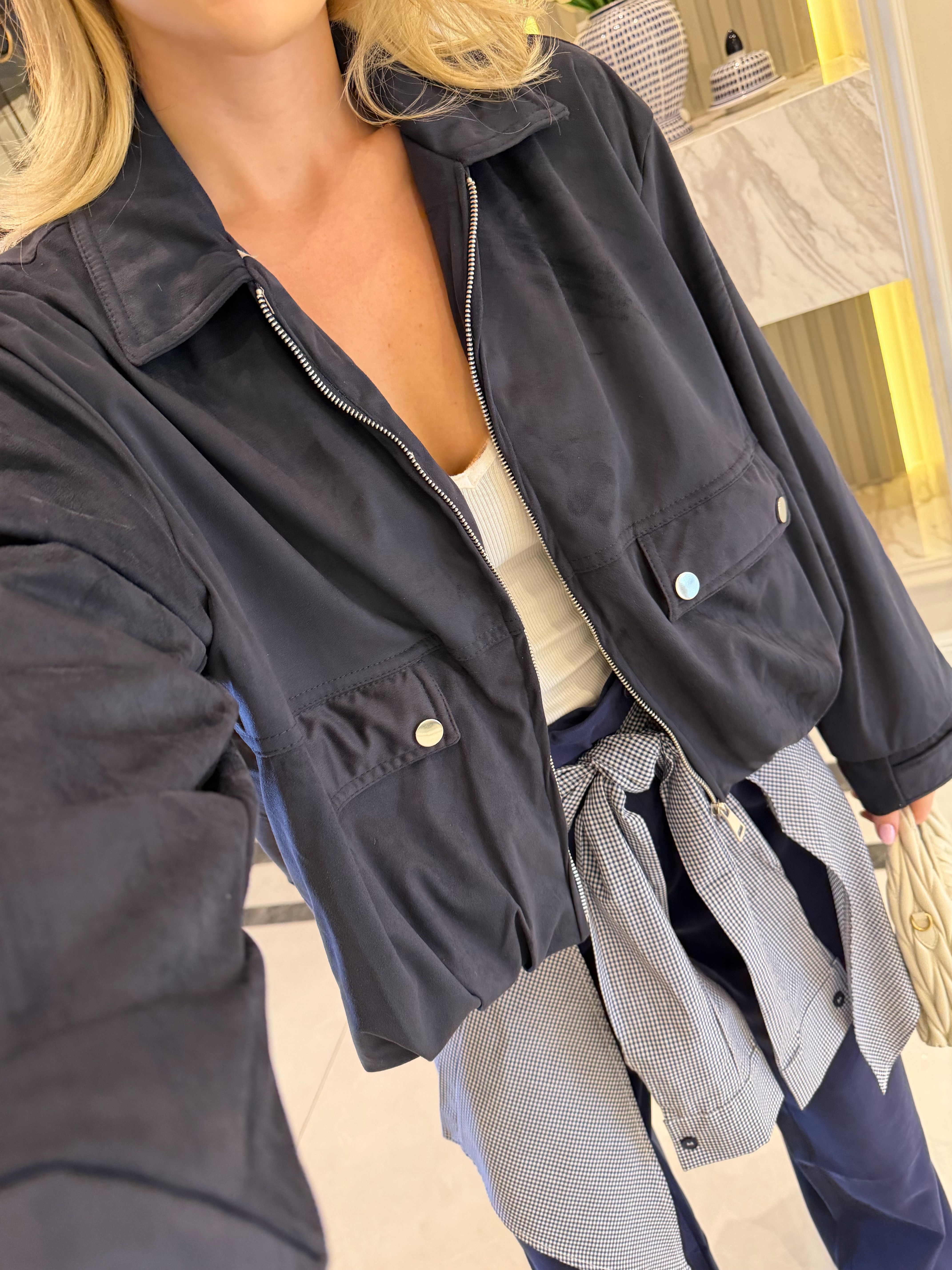 Lacivert Süet Bomber Ceket 
