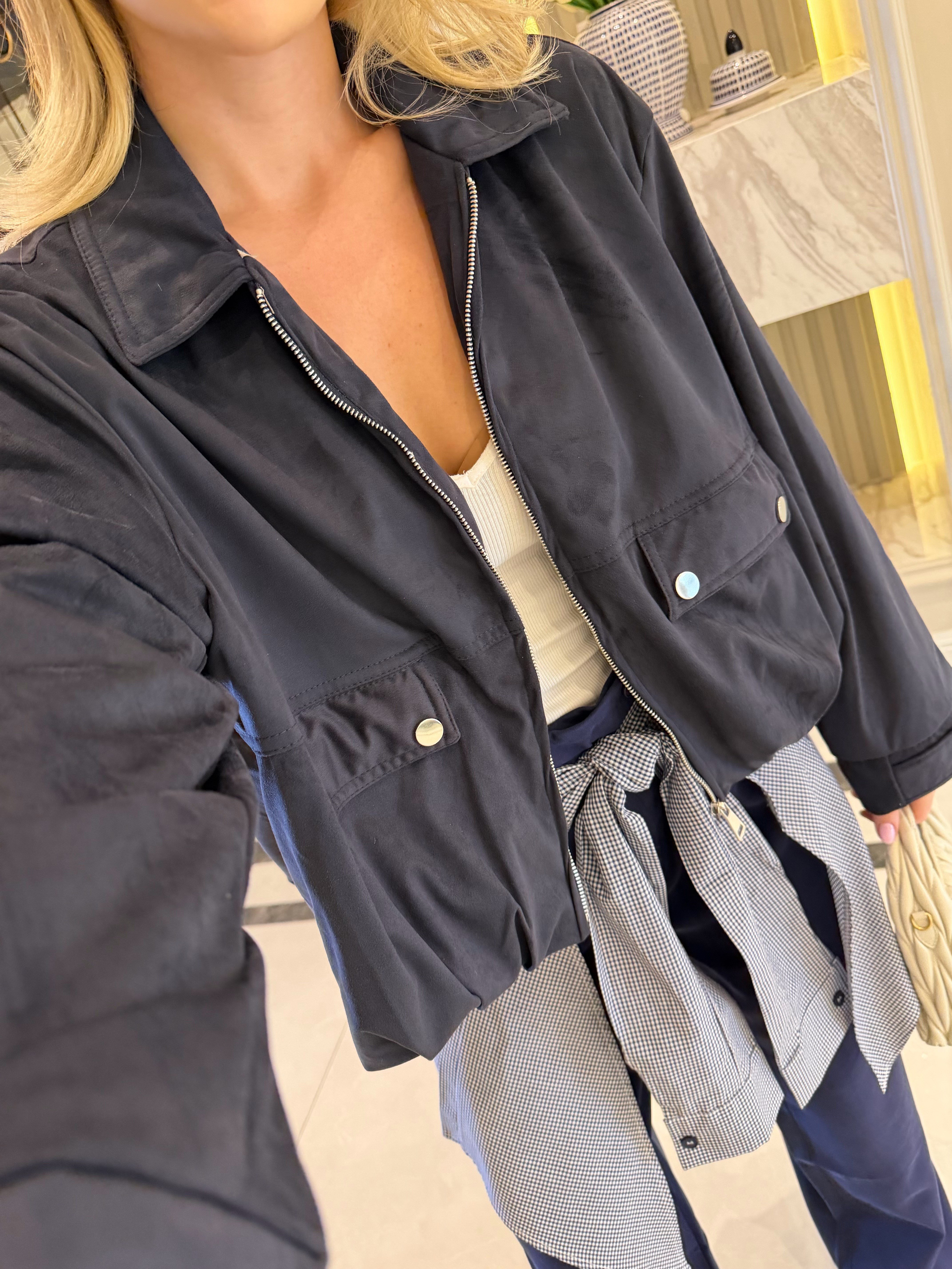 Lacivert Süet Bomber Ceket 