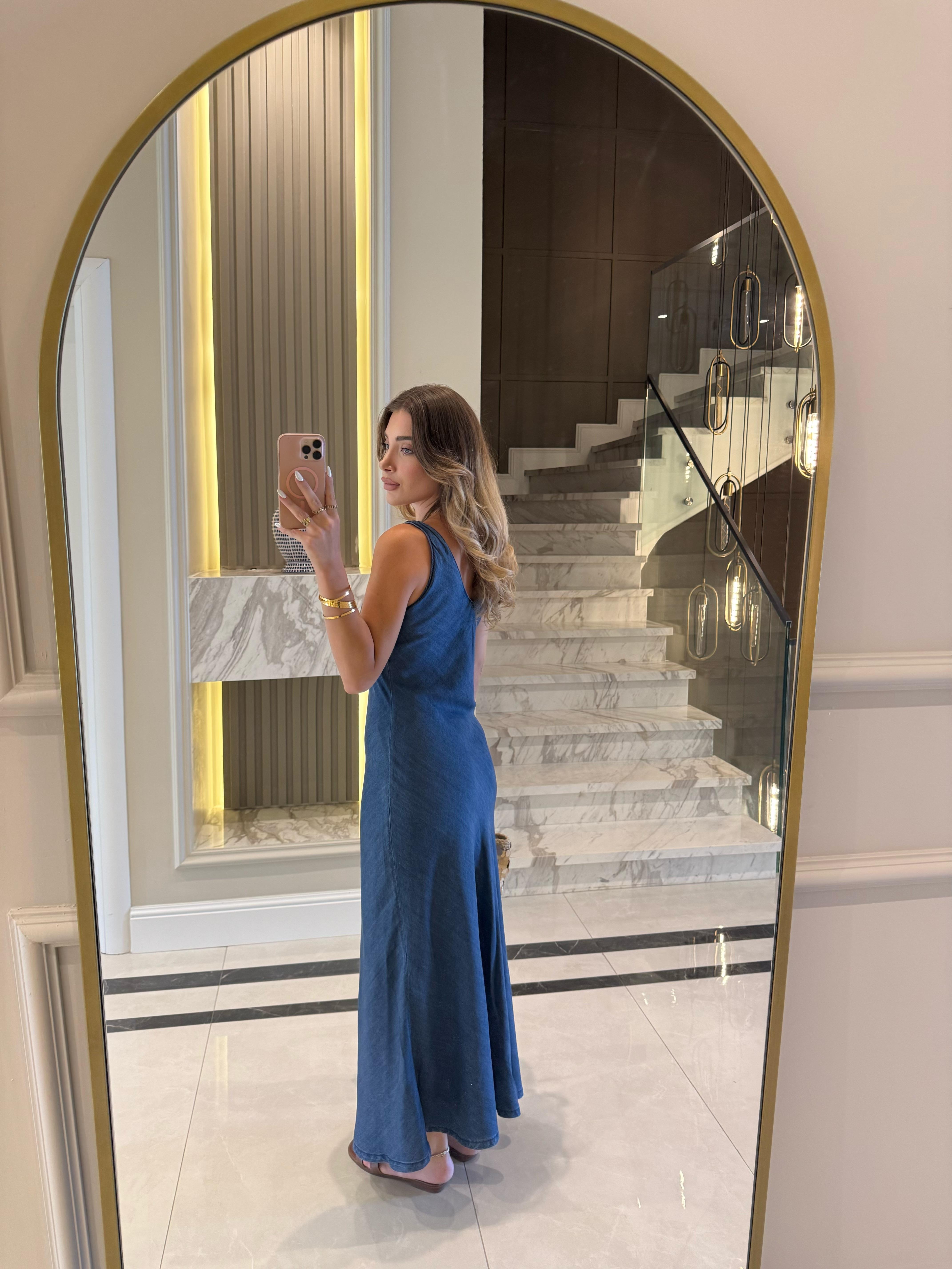 Lacivert Tencel Verev Kesim Elbise-90567