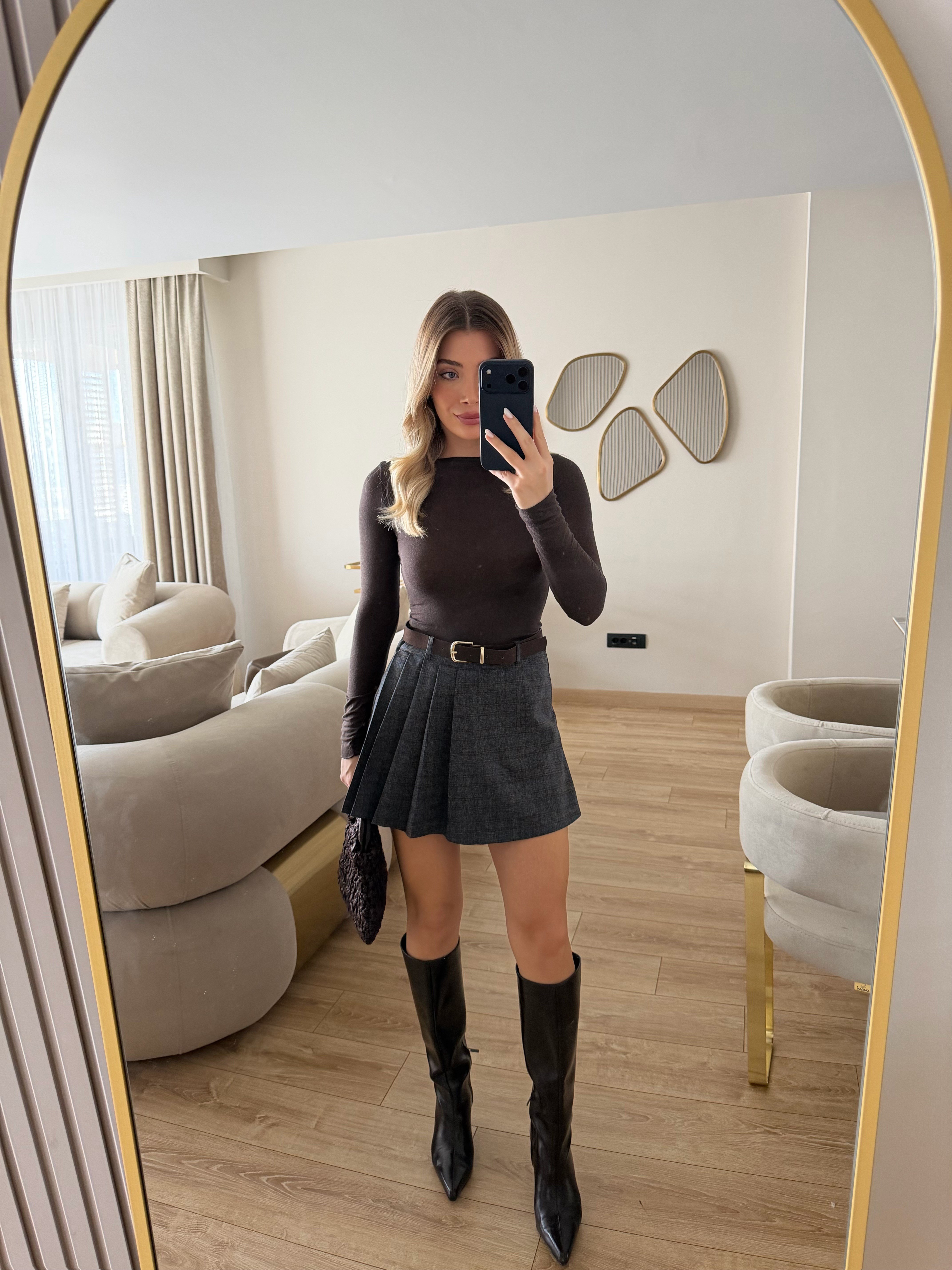 Lacivert Yandan Pileli Şortlu Mini Etek-37210