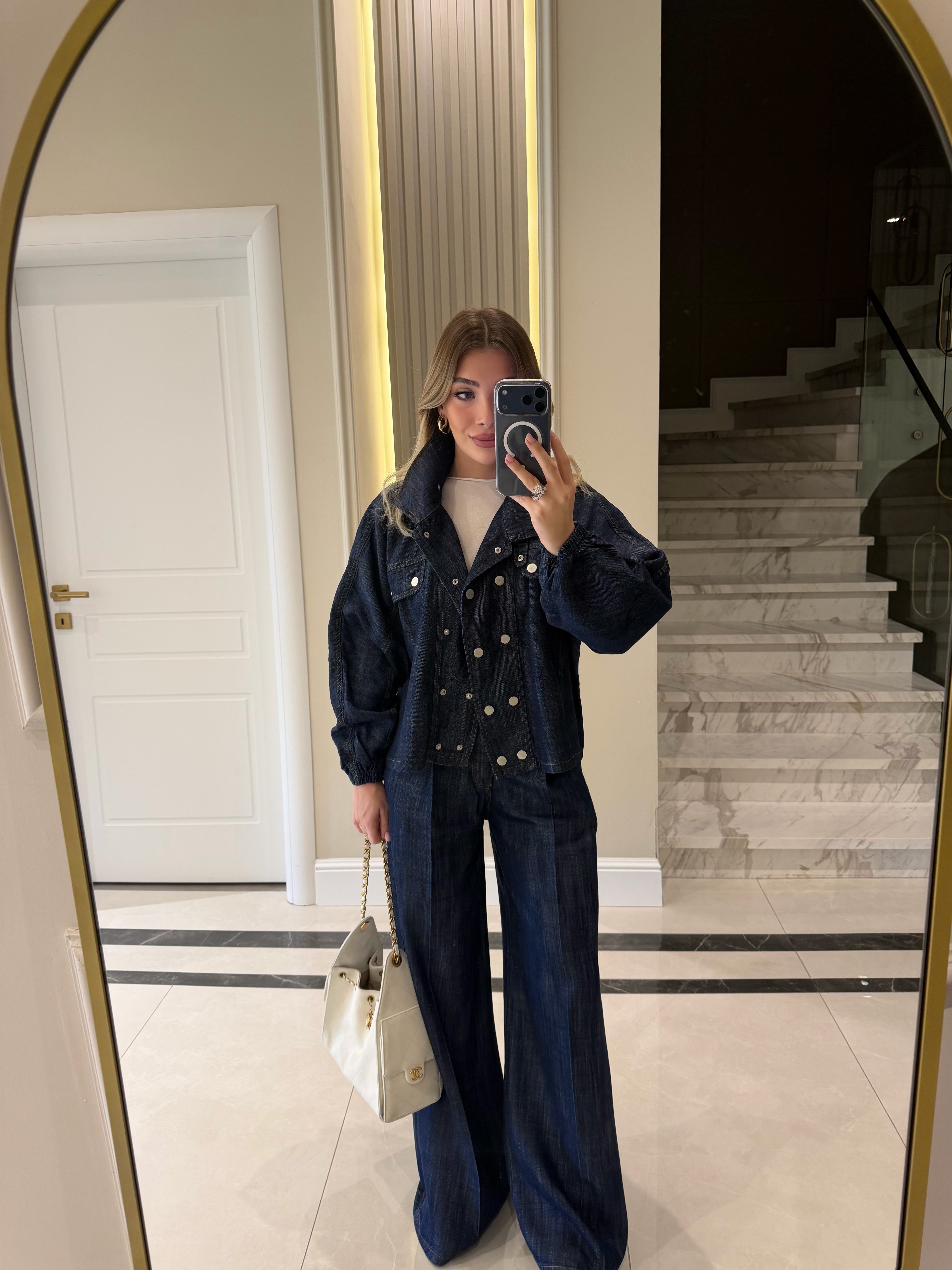 Lacivert Yarasa Kol Denim Takım