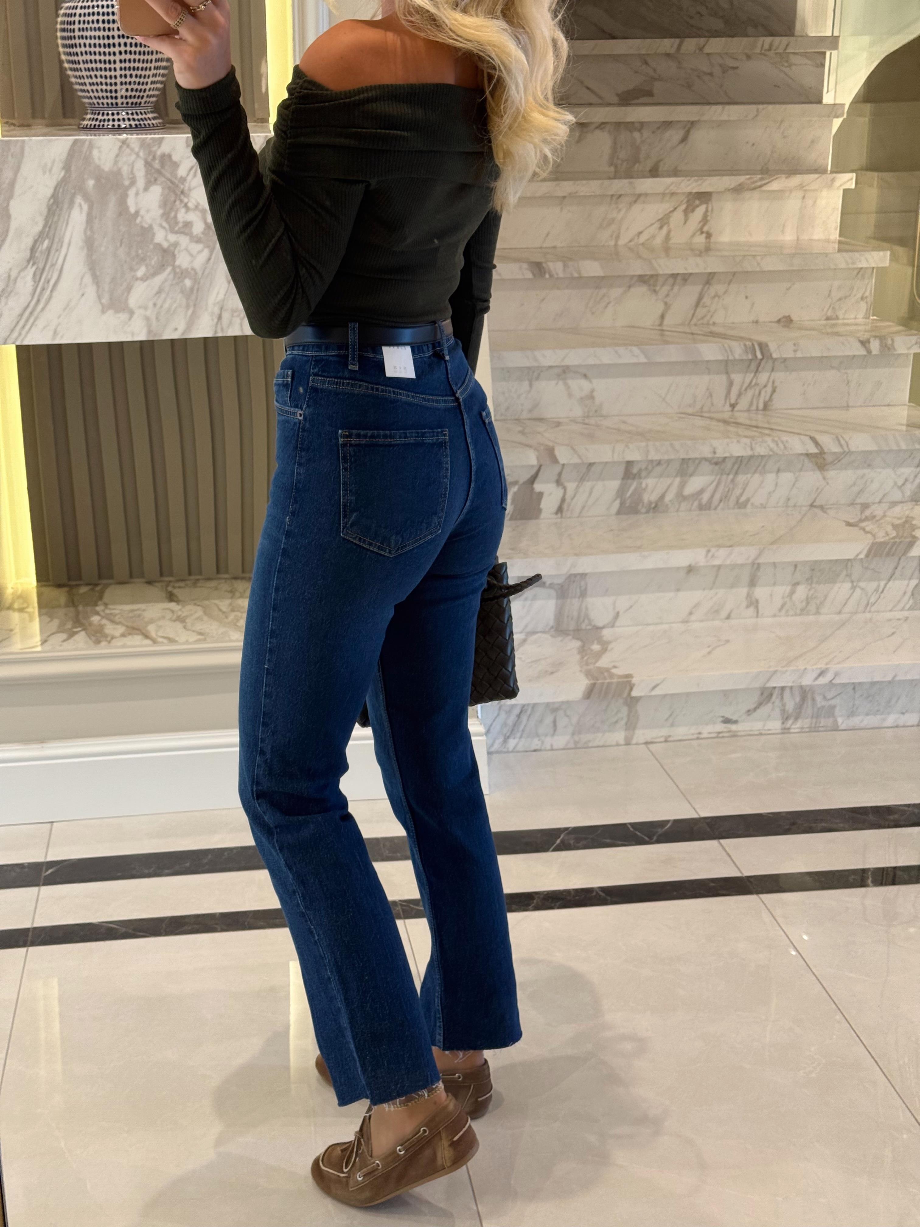 Lacivert Yüksekbel Boyfit Jean -GM2402