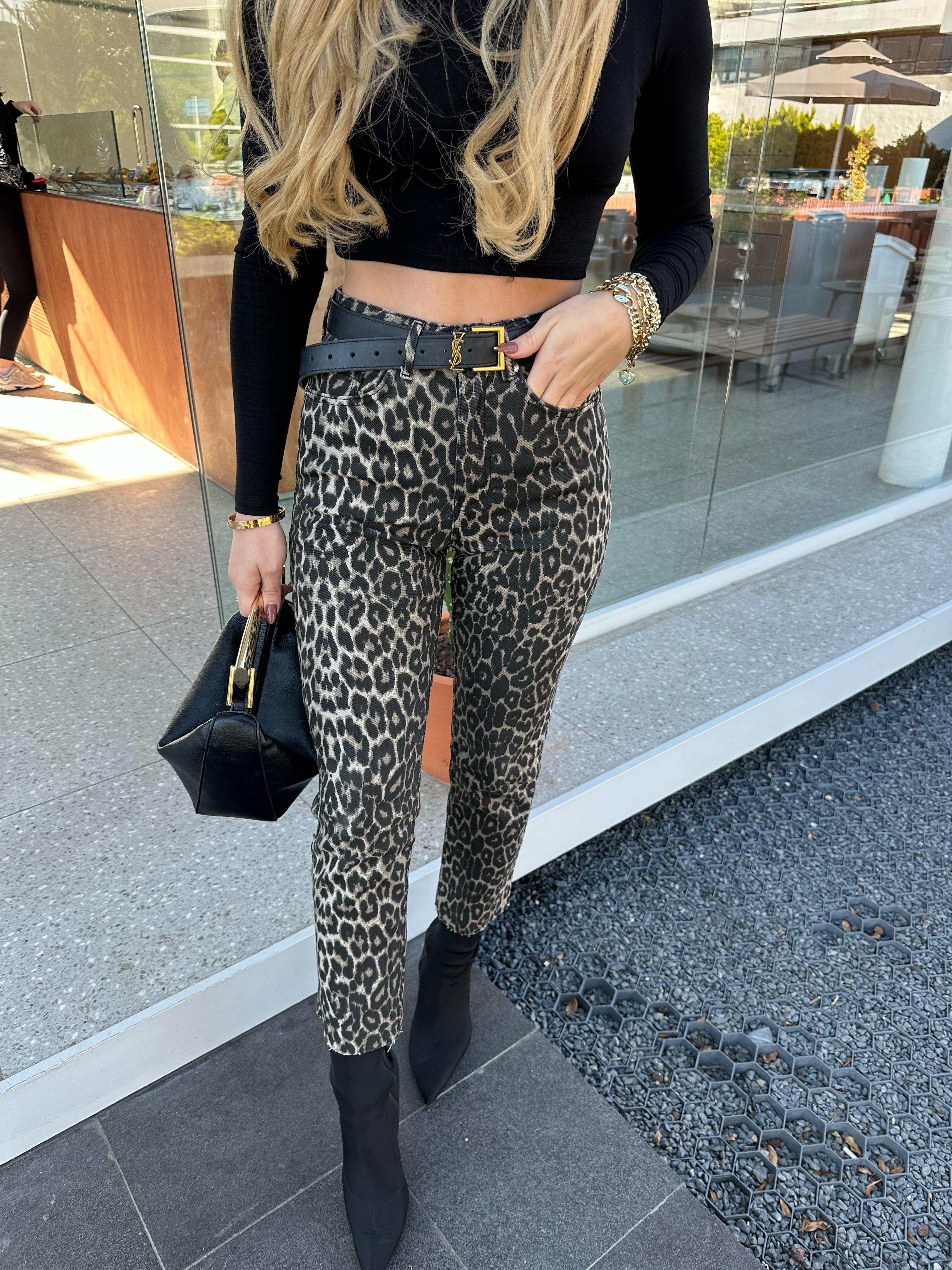 Leopar Desen Boyfit Kesim Jean  