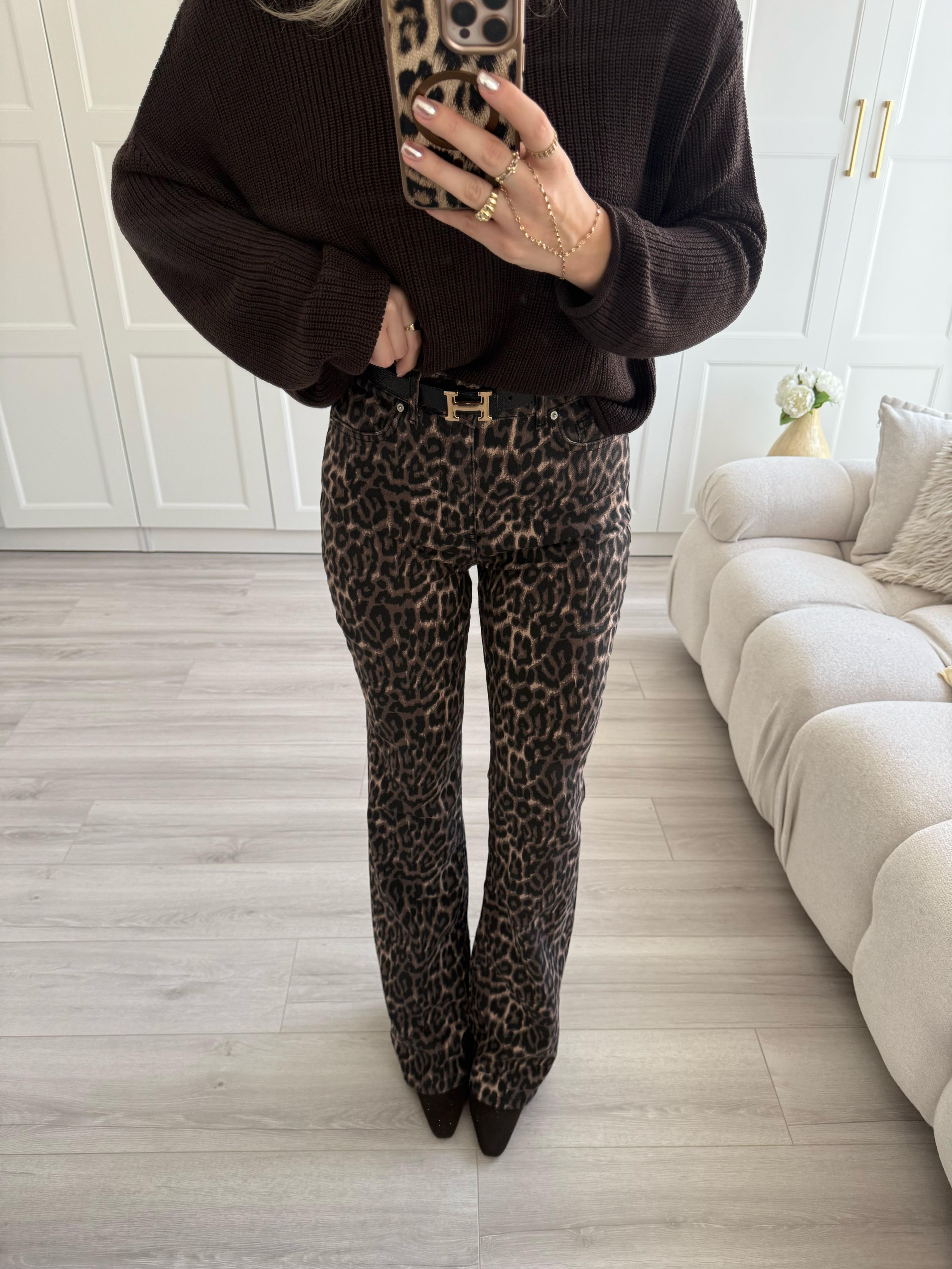 Leopar Desen Flare Pantolon- 72082