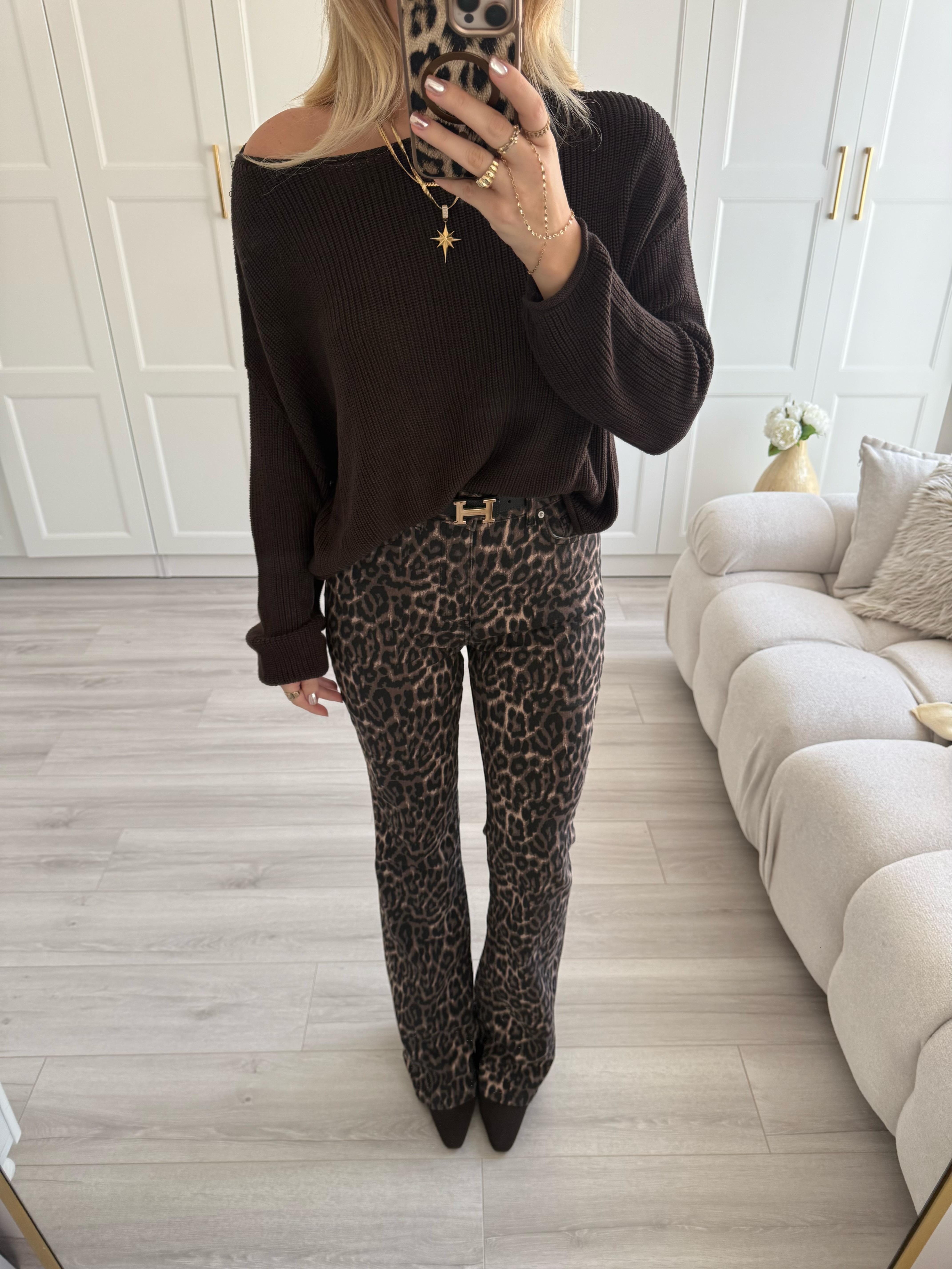 Leopar Desen Flare Pantolon- 72082
