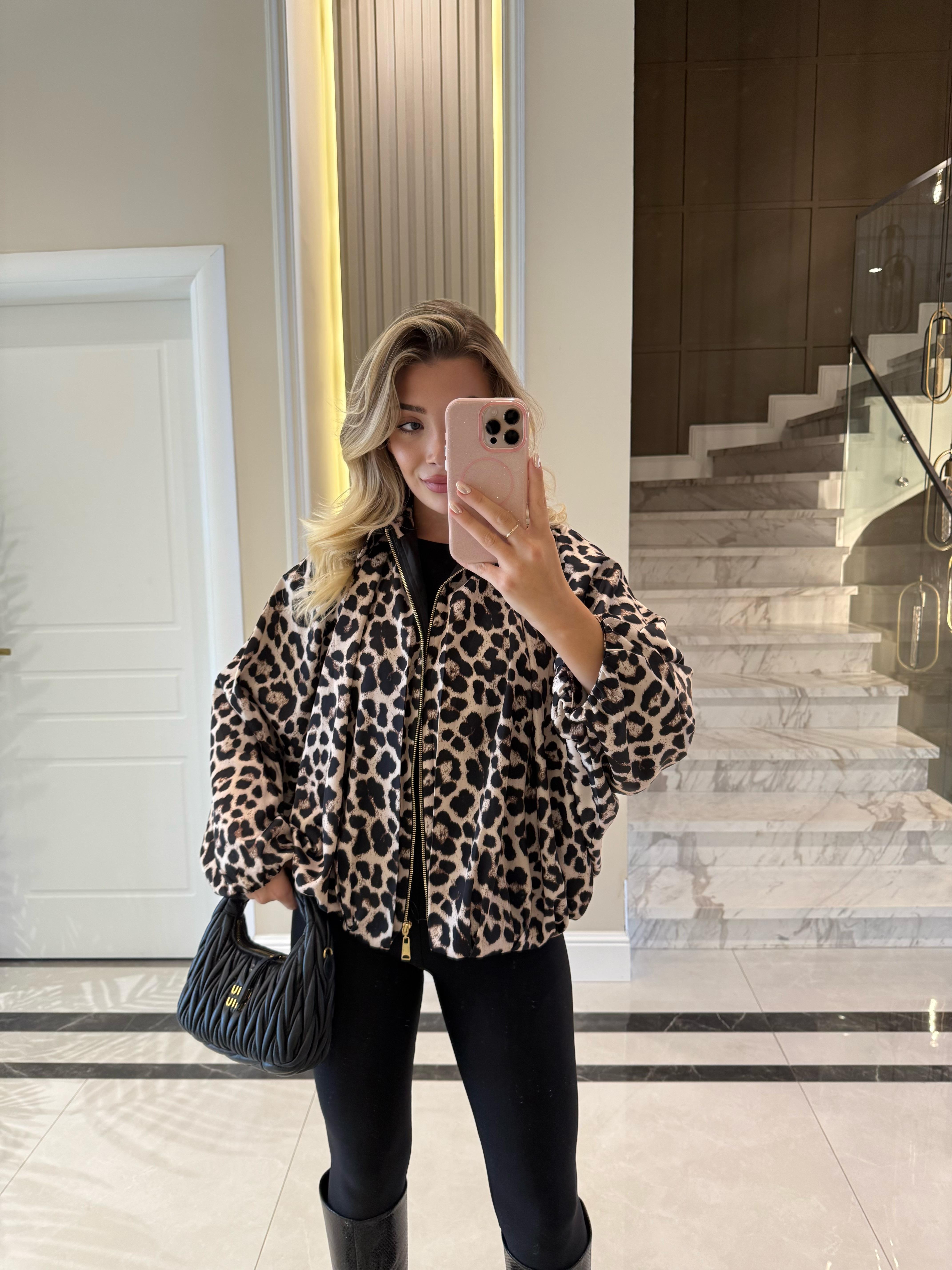 Leopar Desenli Bomber Ceket