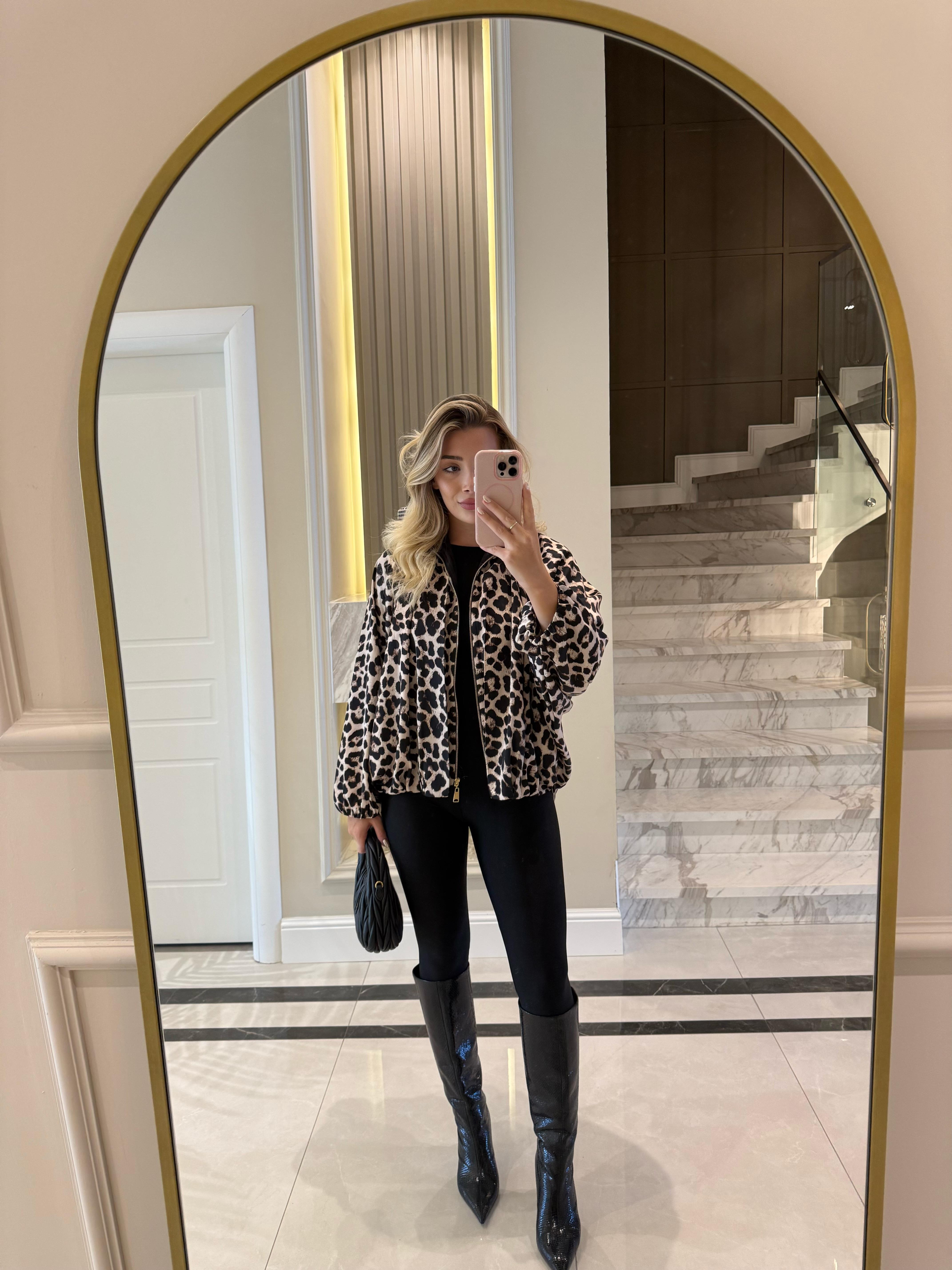 Leopar Desenli Bomber Ceket